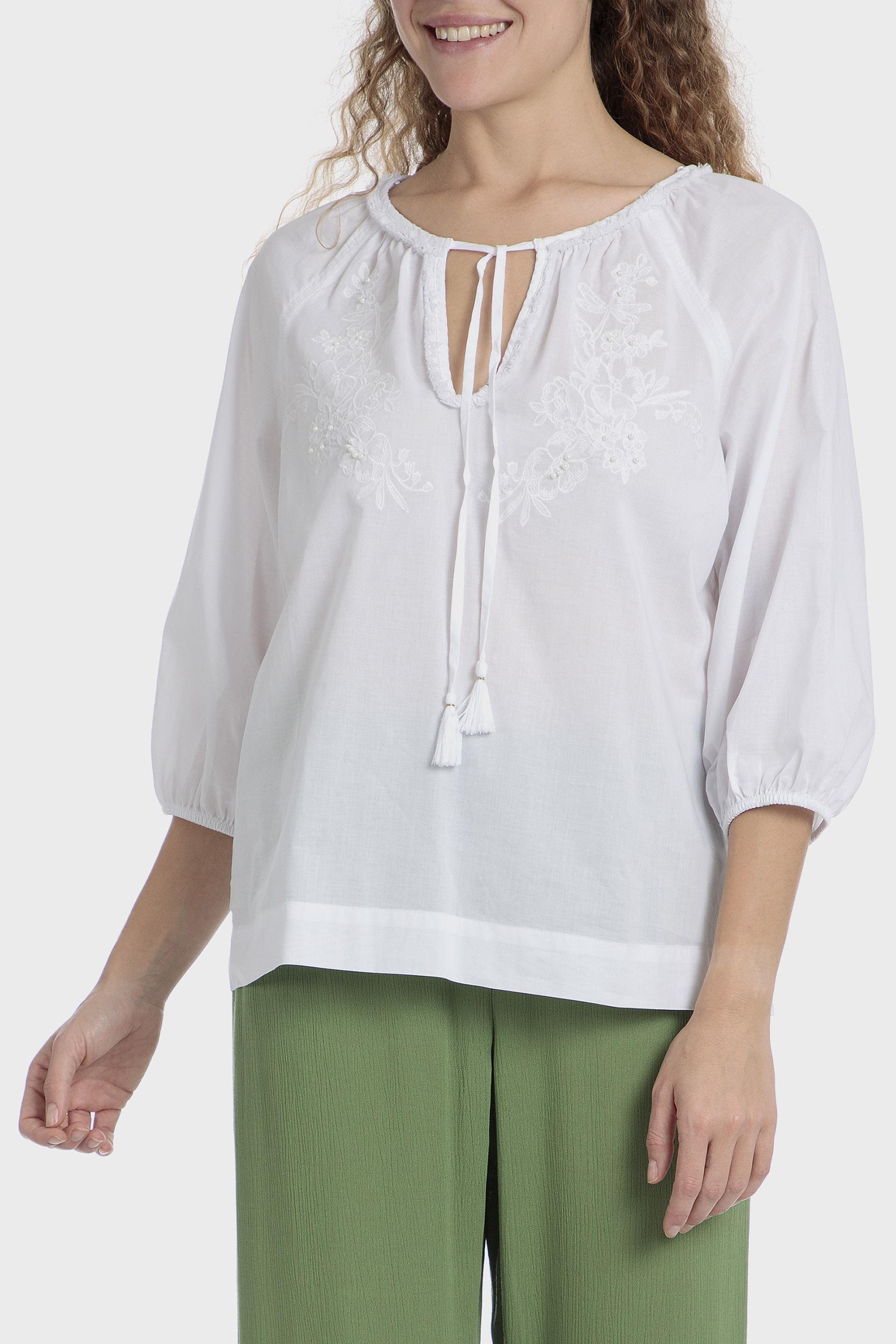 بلوزة بنقشة زهور، أبيض, White, medium