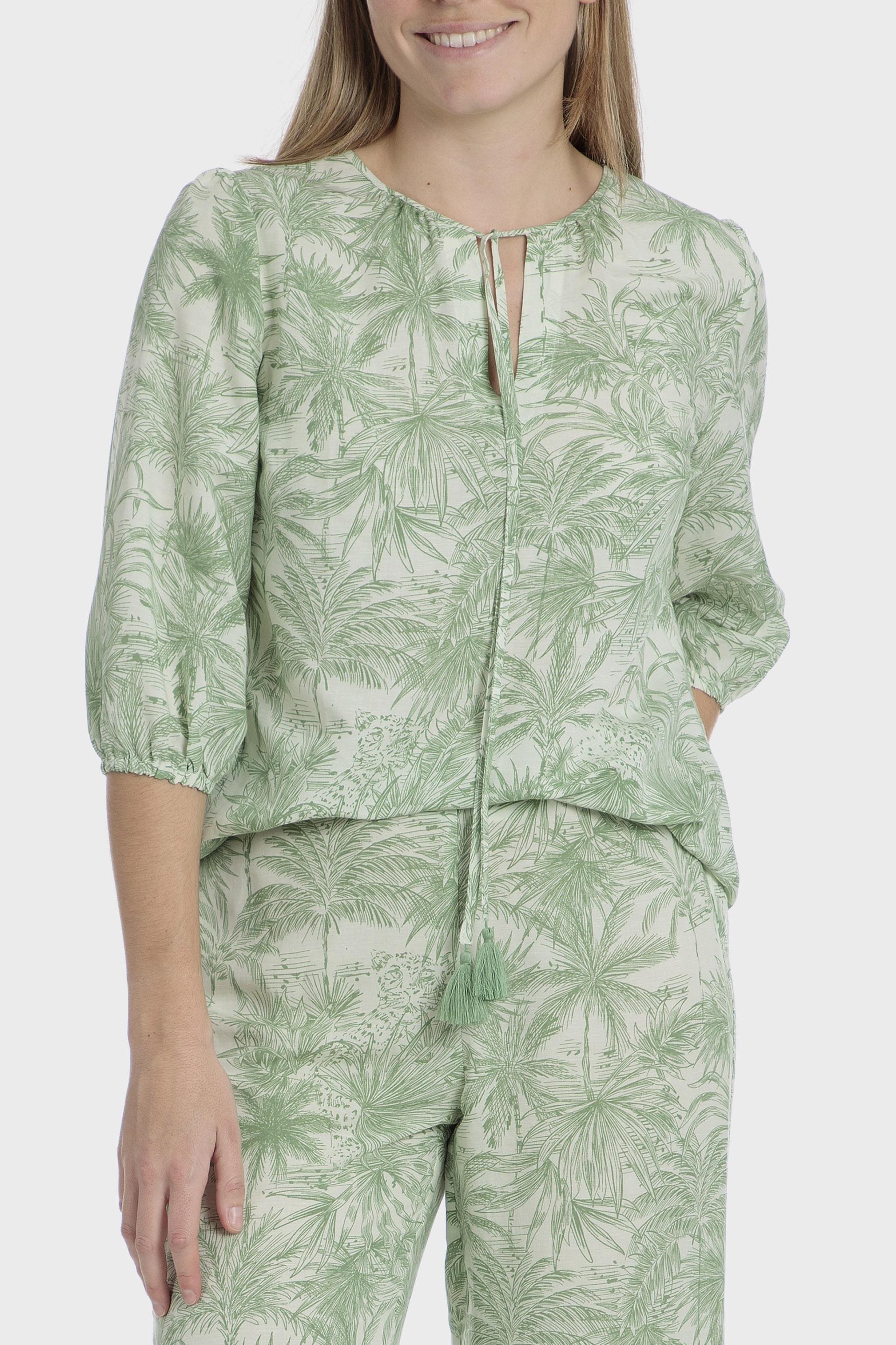Green Linen Tropical Blouse, , large image number 2