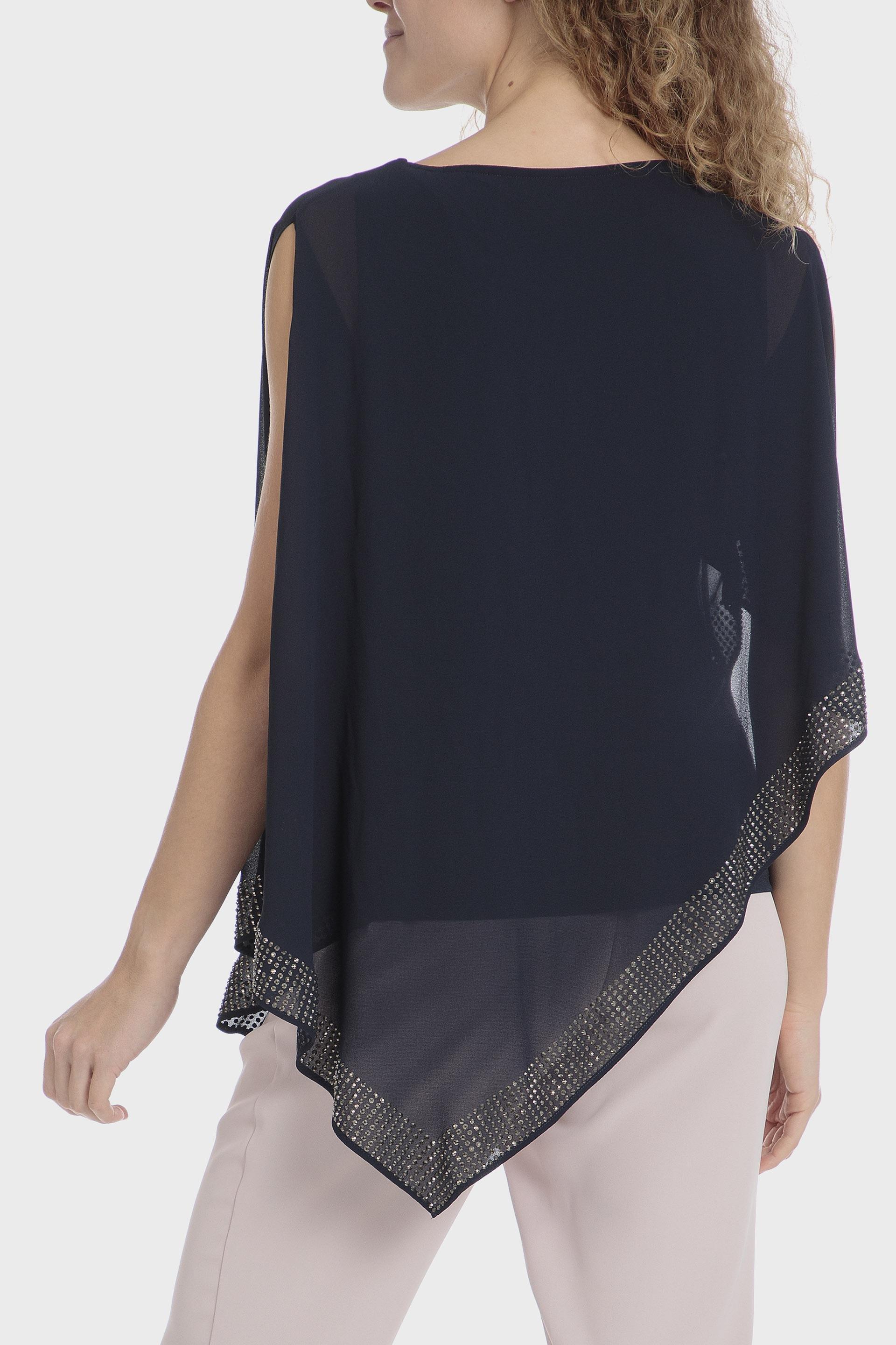 Navy Asymmetric Rhinestone Blouse, , large image number 1
