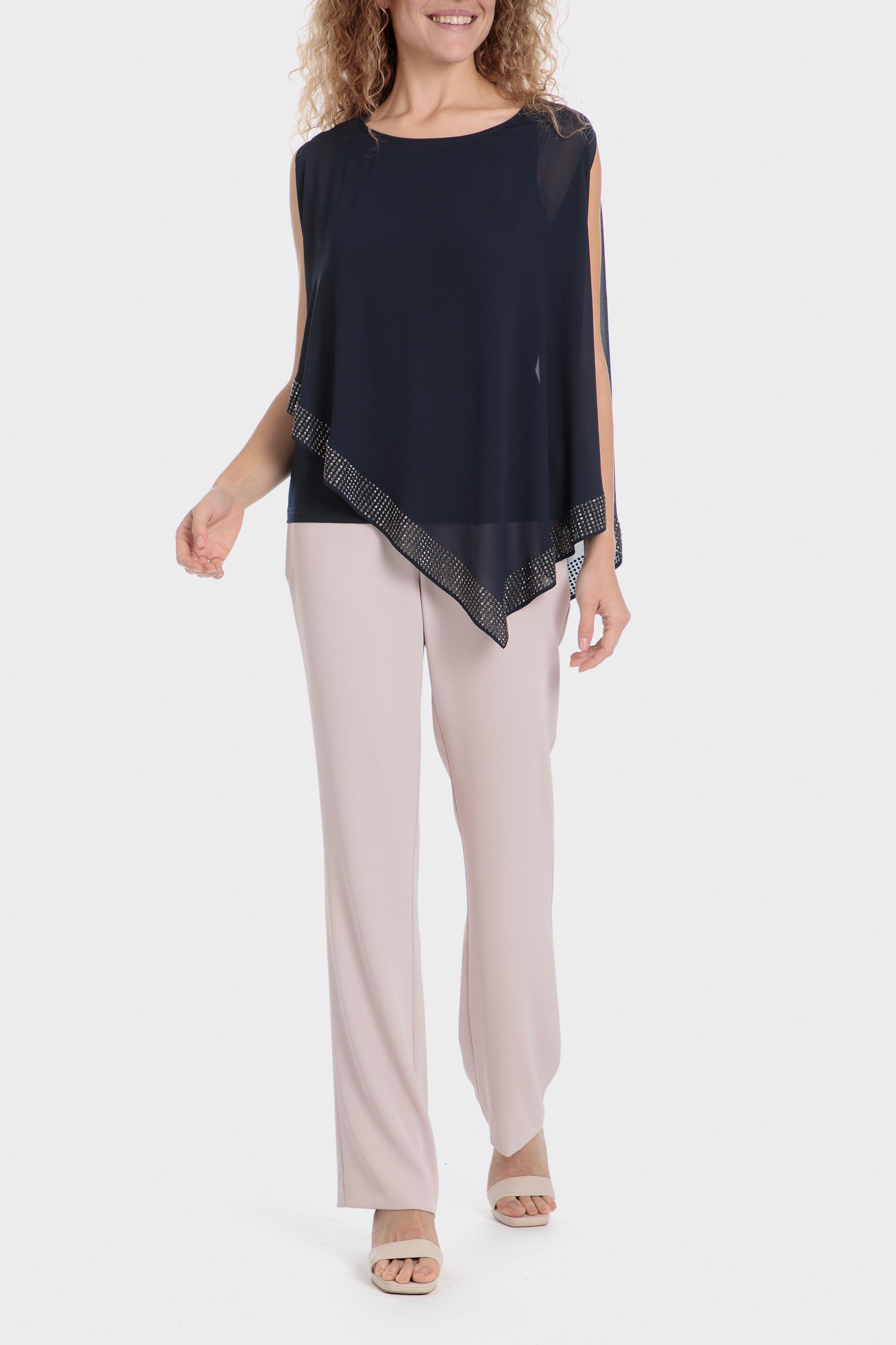 Navy Asymmetric Rhinestone Blouse, , large image number 2