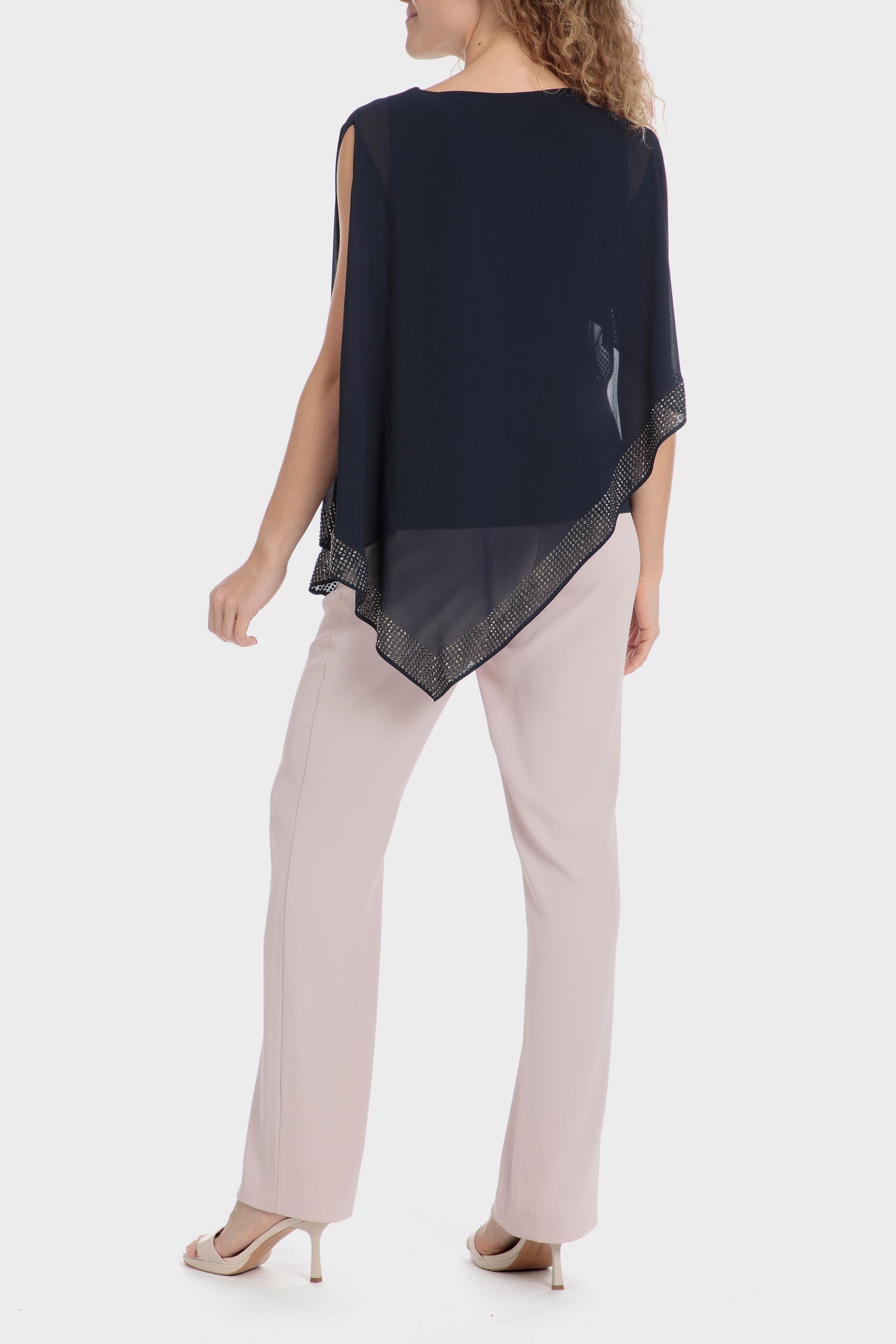 Navy Asymmetric Rhinestone Blouse, , large image number 3