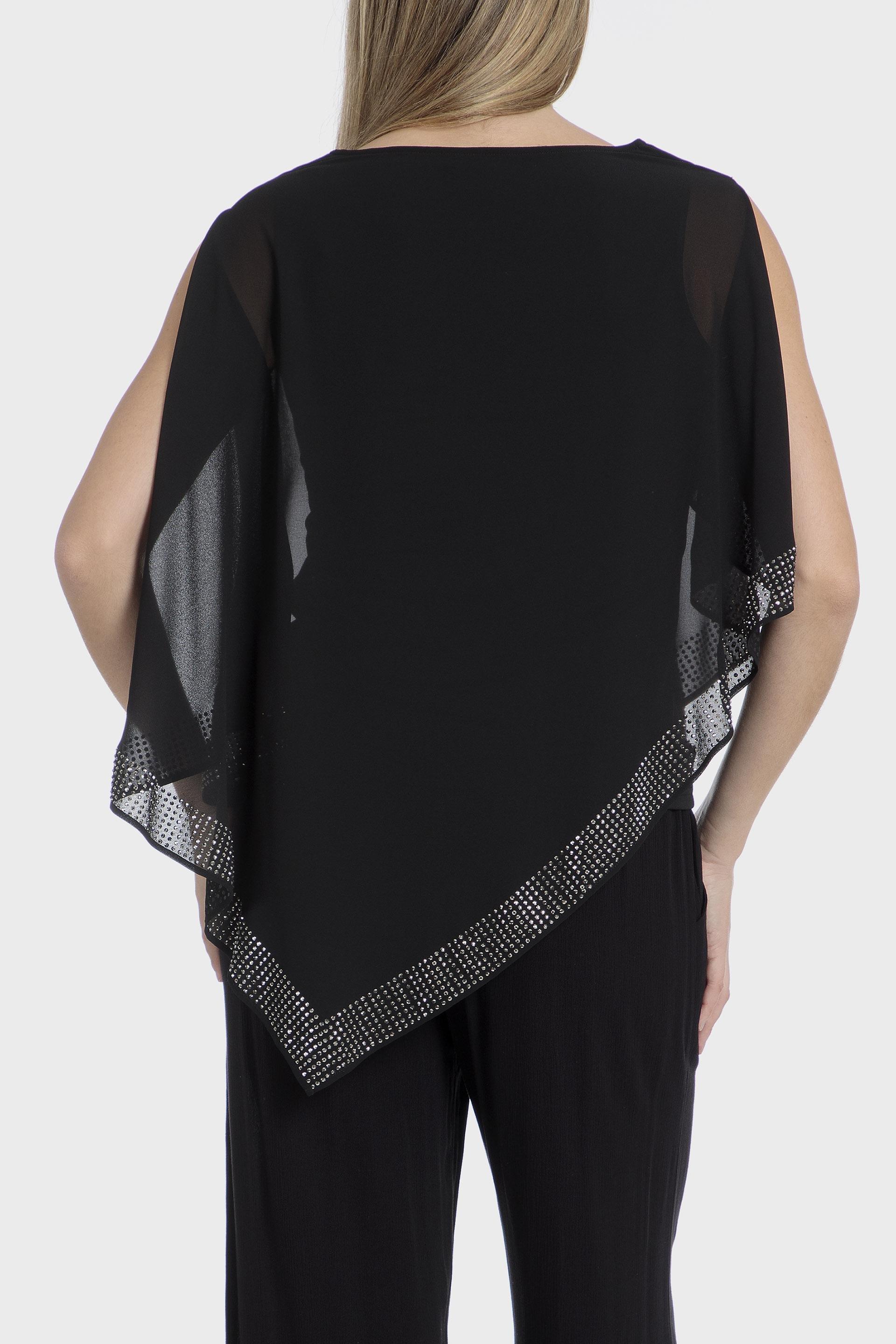 Black Asymmetric Rhinestone Blouse, , large image number 1