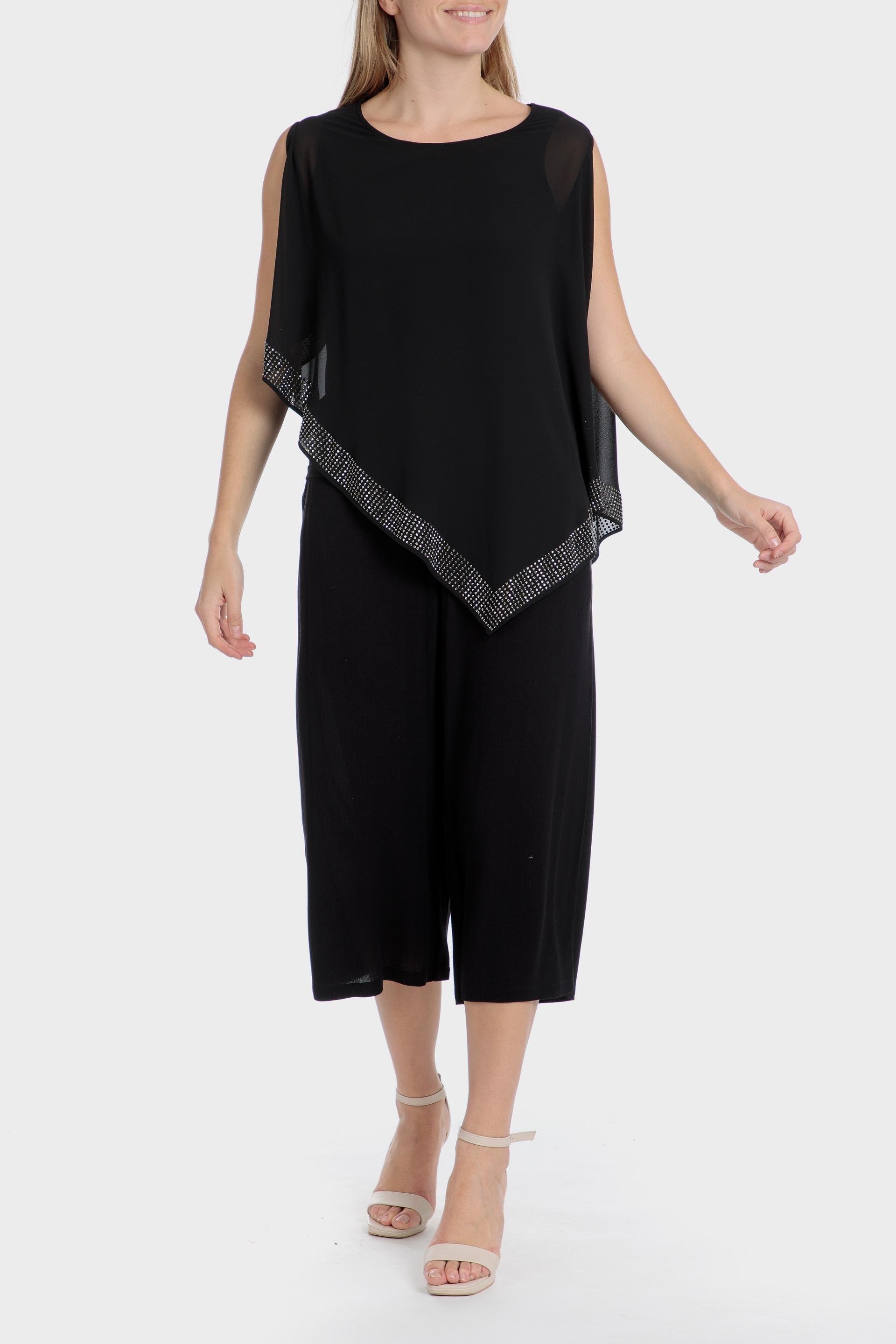 Black Asymmetric Rhinestone Blouse, , large image number 2