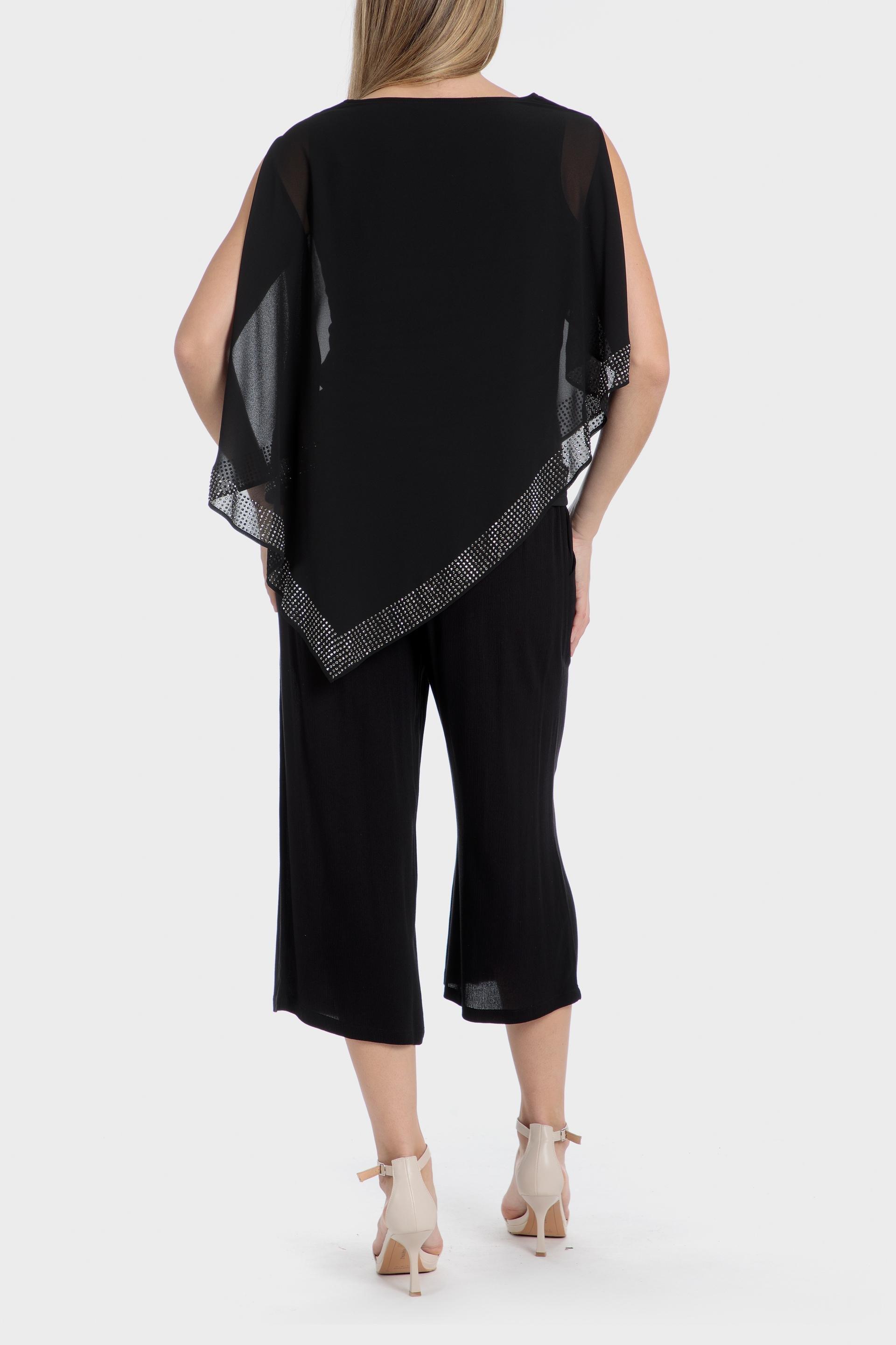 Black Asymmetric Rhinestone Blouse, , large image number 3