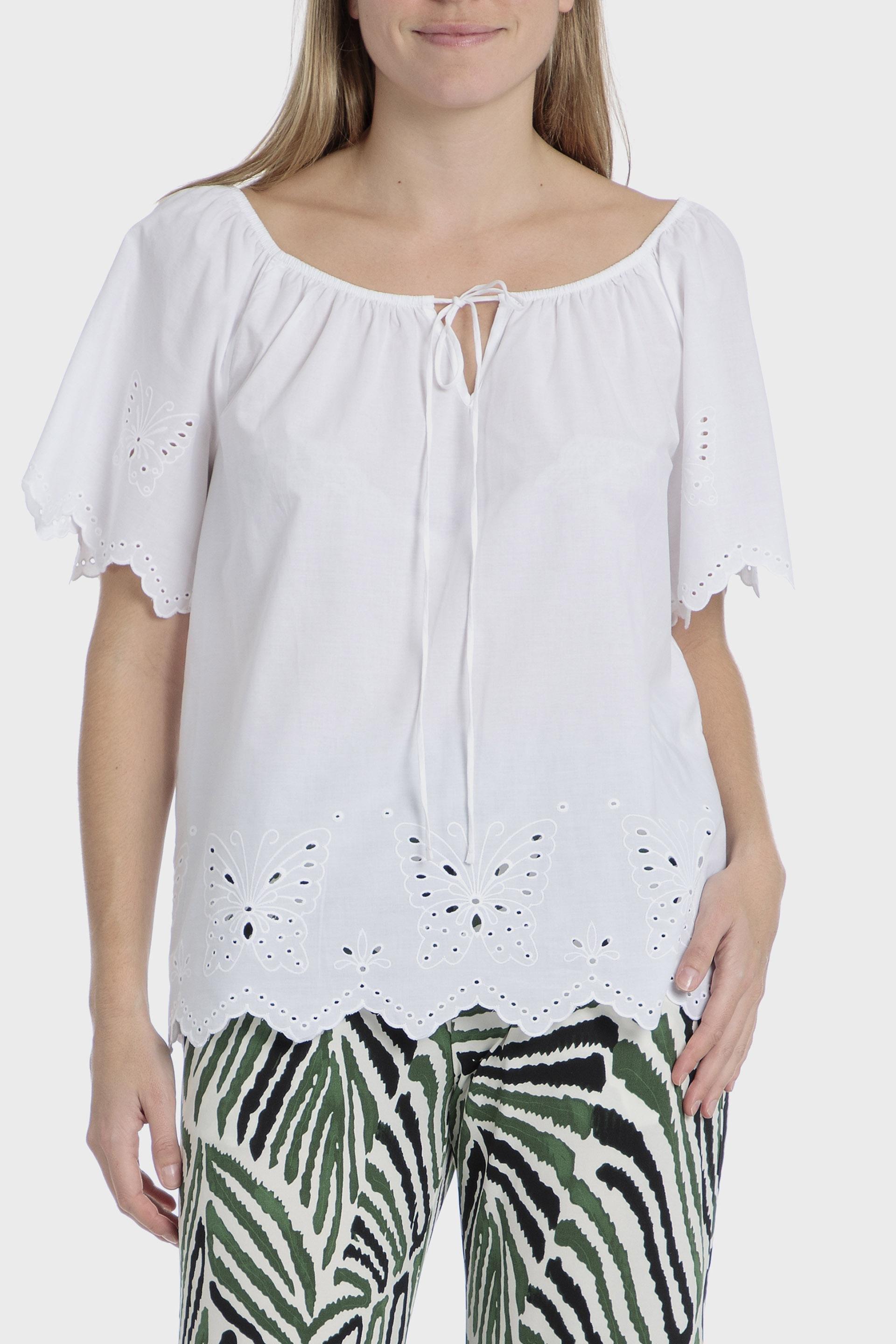 بلوزة مطرزة، أبيض, White, medium