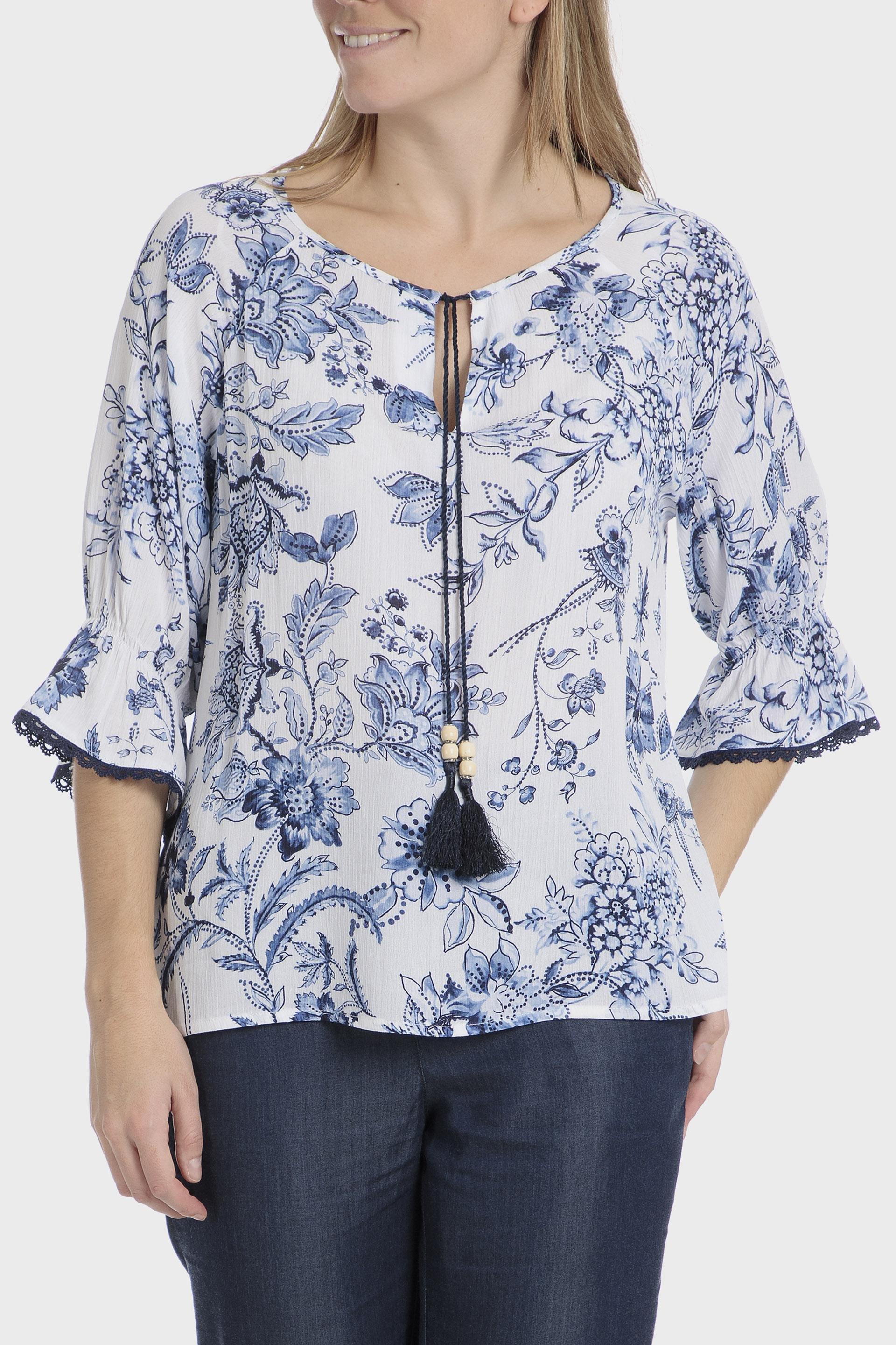 بلوزة بطبعة, White, medium