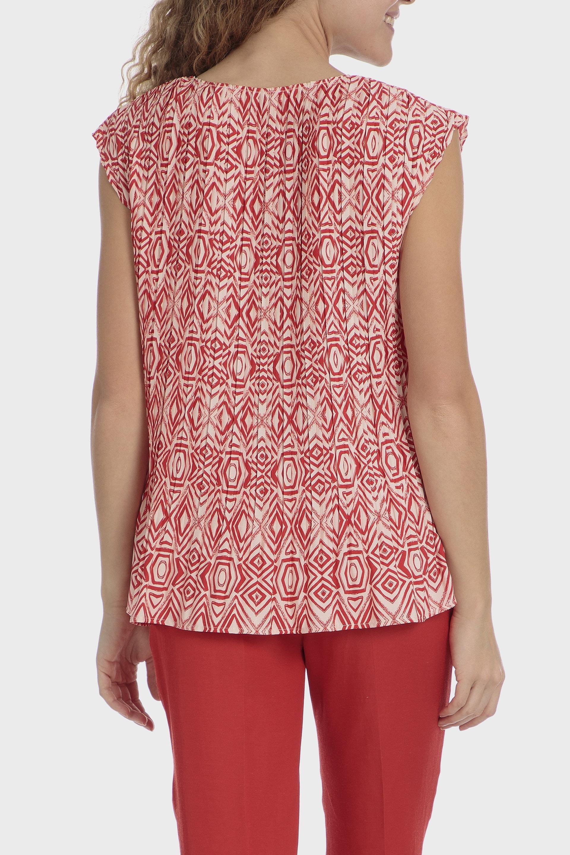 Red Pleated Printed Blouse, , large image number 1