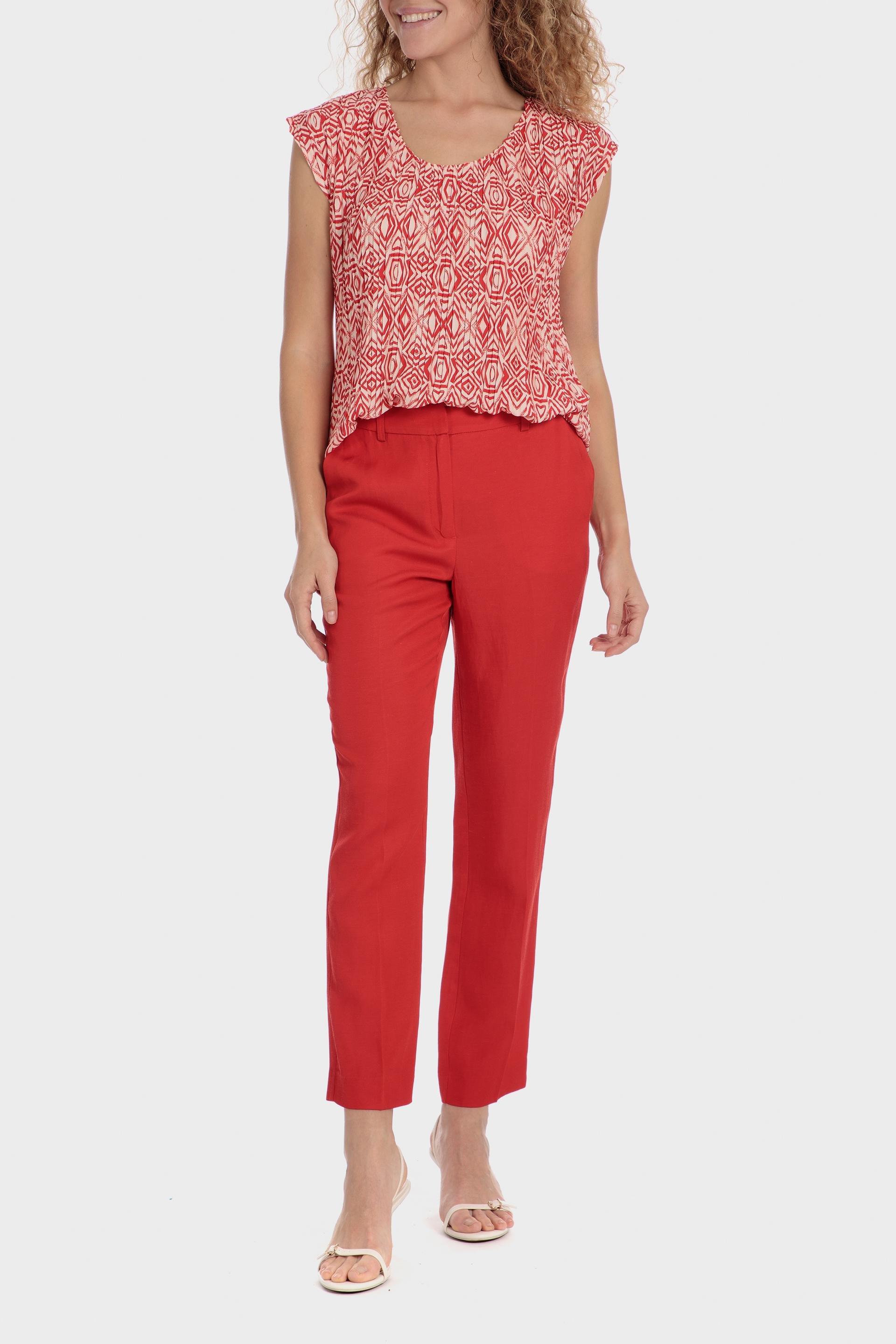 Red Pleated Printed Blouse, Red, large image number 2