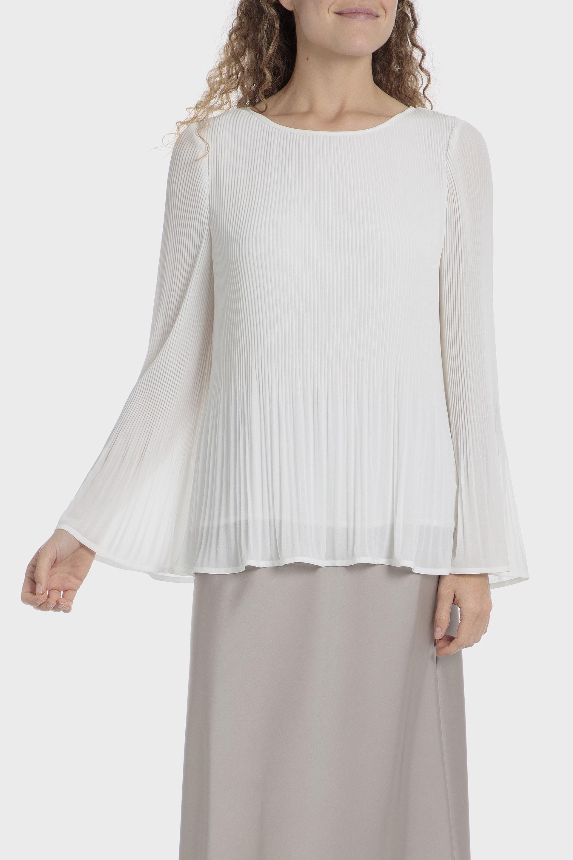 White Pleated Loose Fitting Blouse, , large image number 0