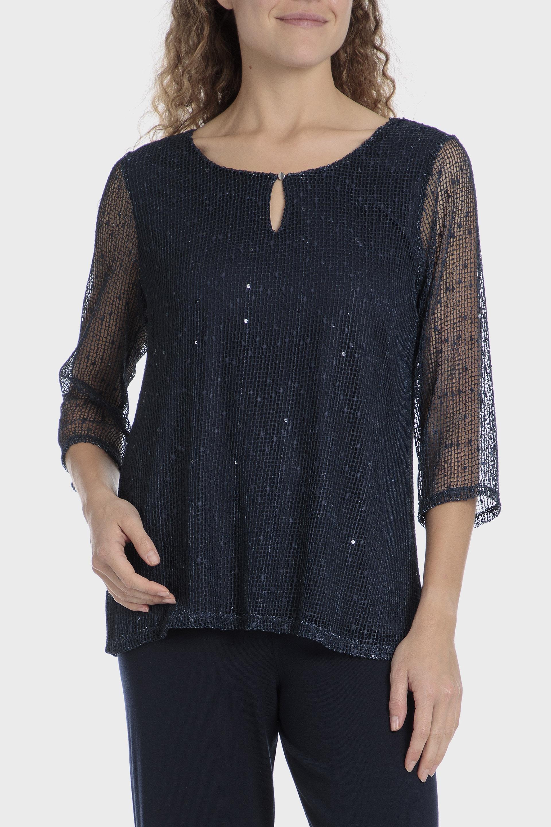 Navy Mesh Sequins T-Shirt, , large image number 0
