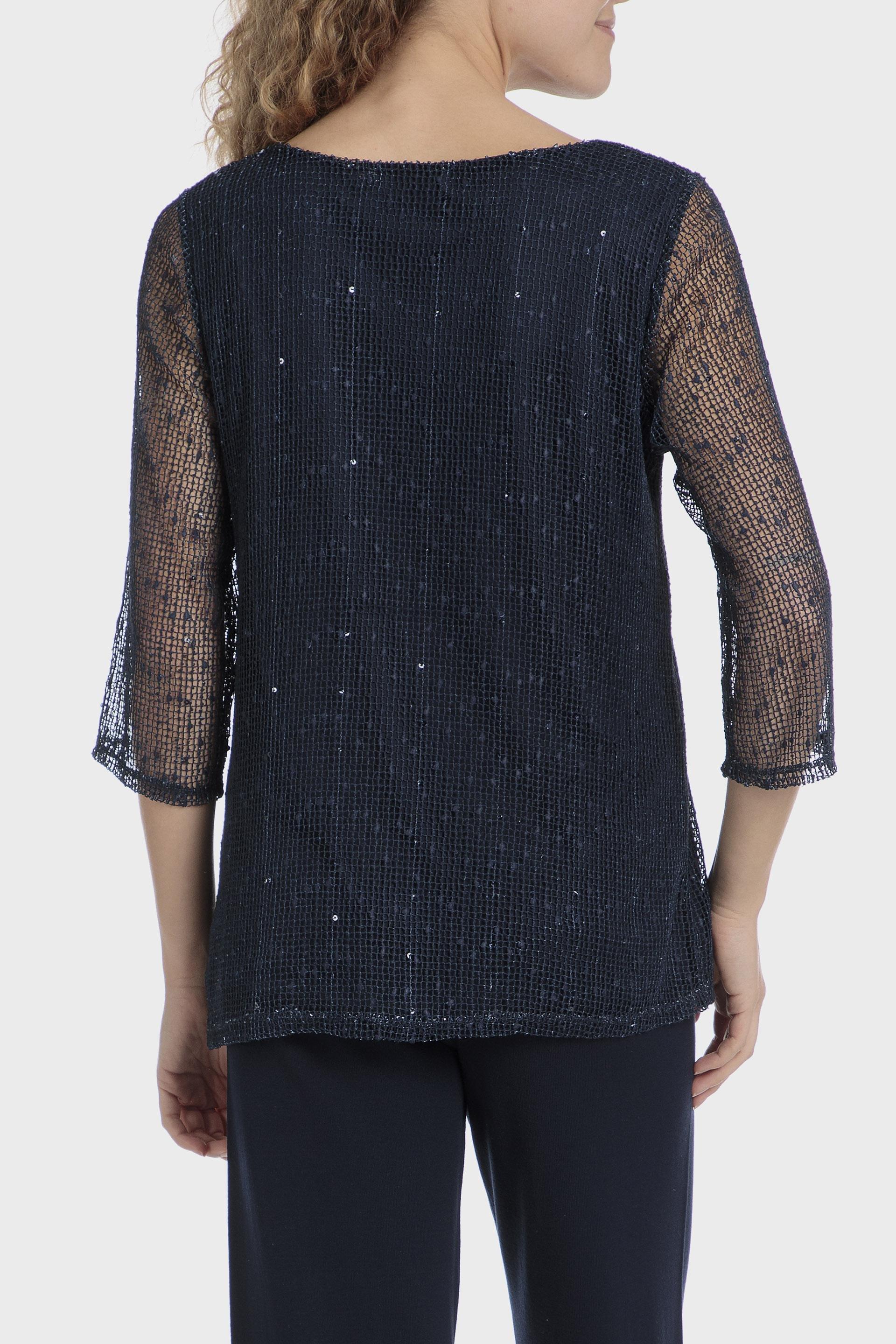Navy Mesh Sequins T-Shirt, , large image number 1