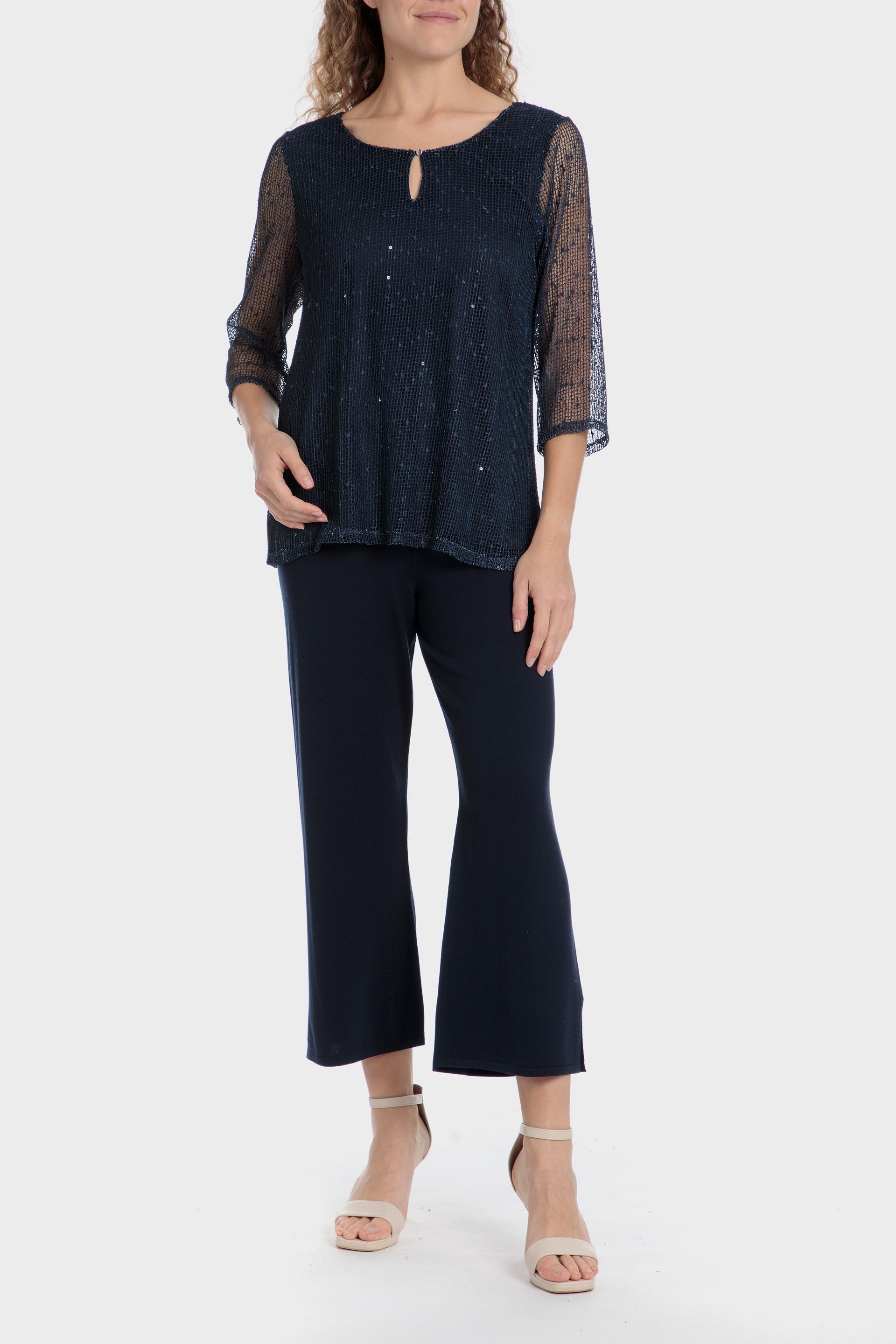 Navy Mesh Sequins T-Shirt, , large image number 2