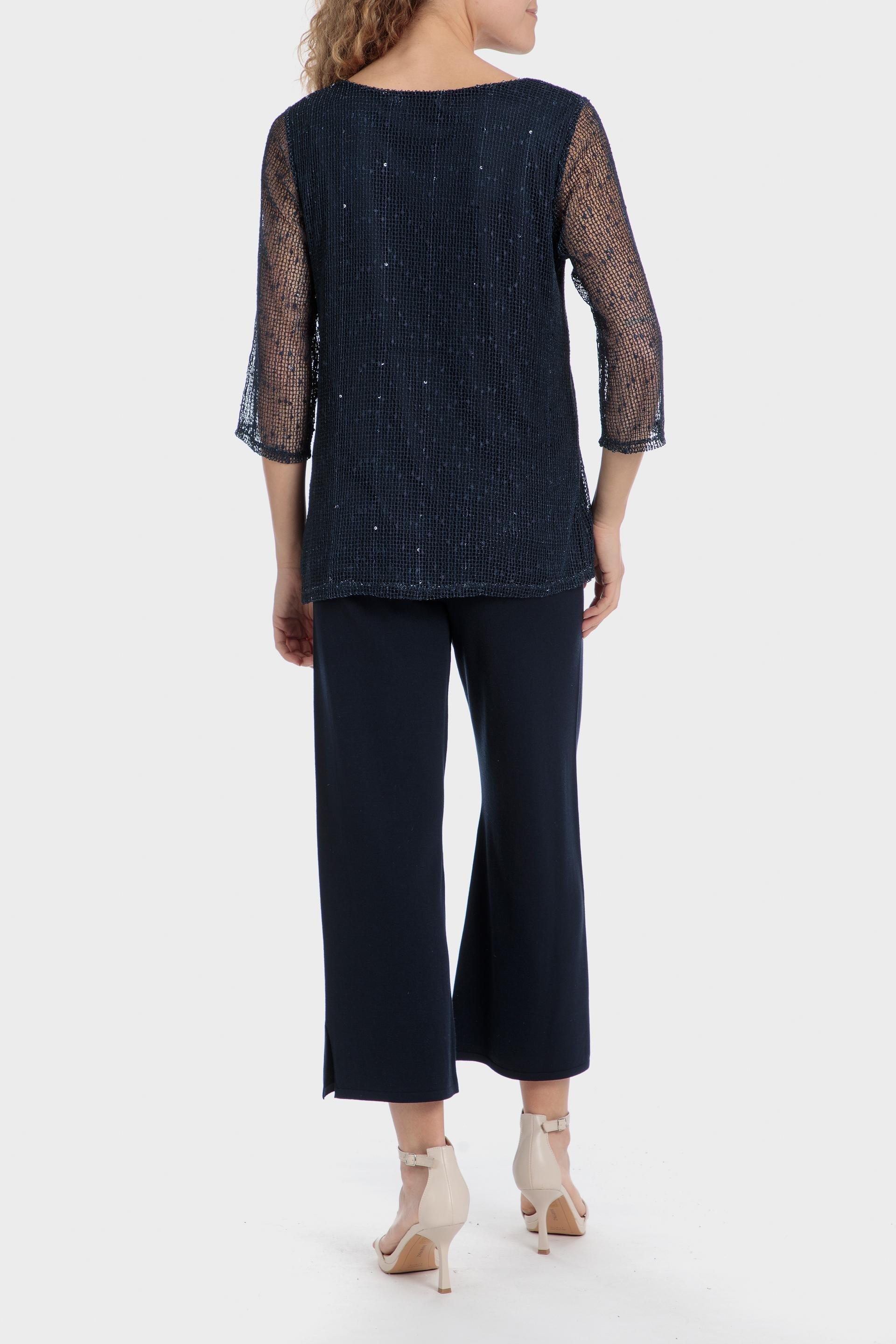 Navy Mesh Sequins T-Shirt, , large image number 3