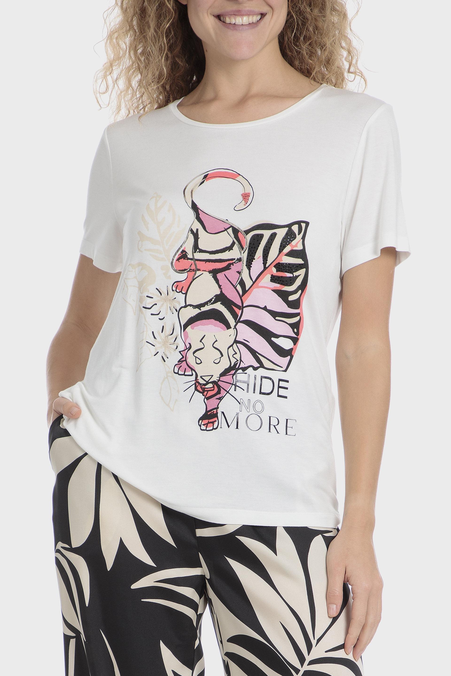 Graphic Print Casual T-Shirt, Beige Talc, medium