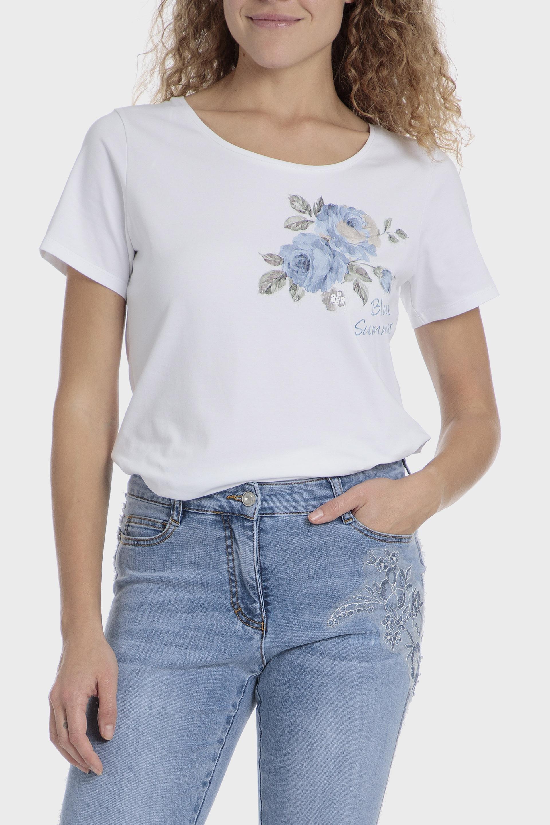 White Floral T-Shirt, , large image number 0