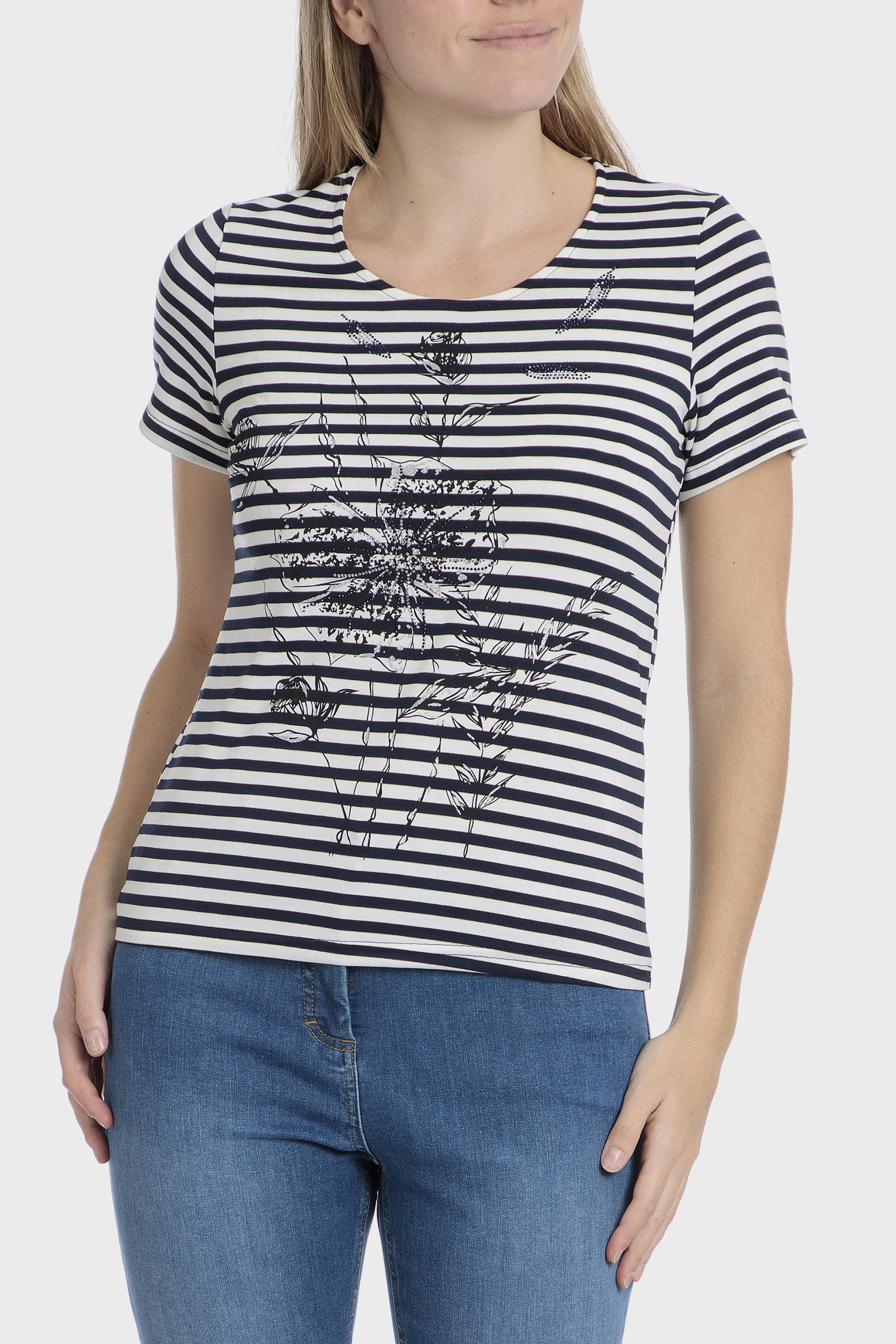 Multicolour Floral Striped T-Shirt, , large image number 0