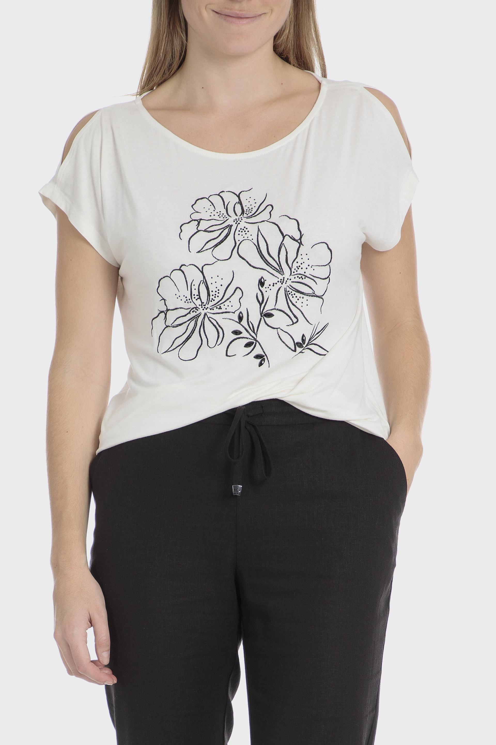 تيشيرت بنقشة زهور، أبيض, Beige Talc, large image number 0