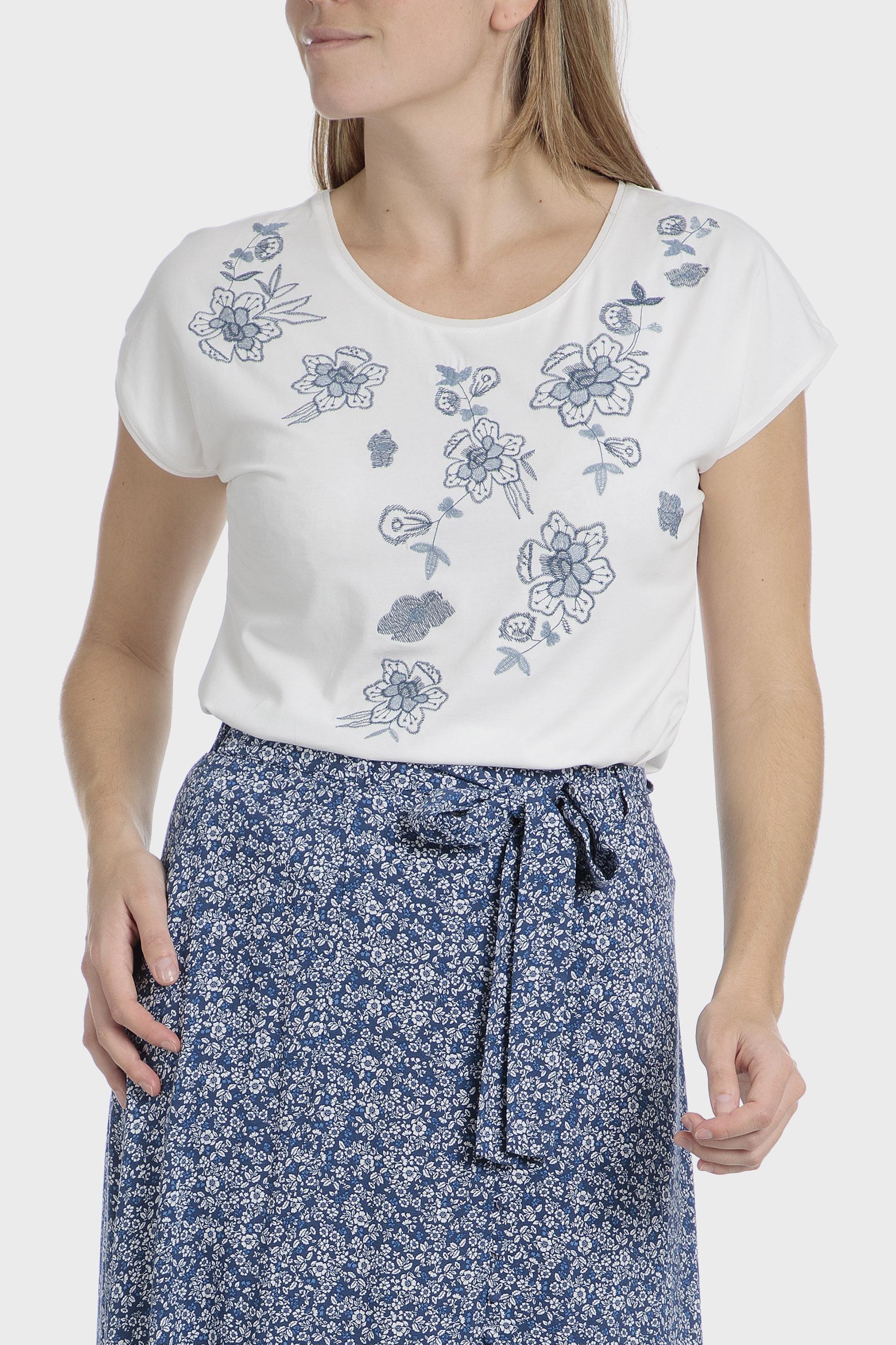 Floral Embroidered Casual Bohemian T-Shirt, , medium