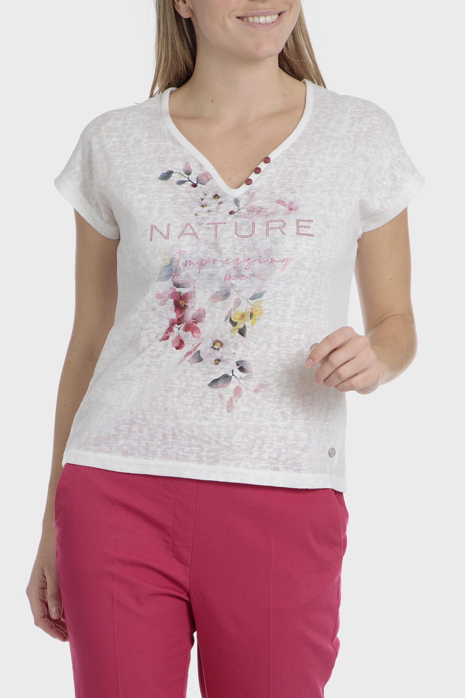 White Floral Print T-Shirt, 3701_107, medium
