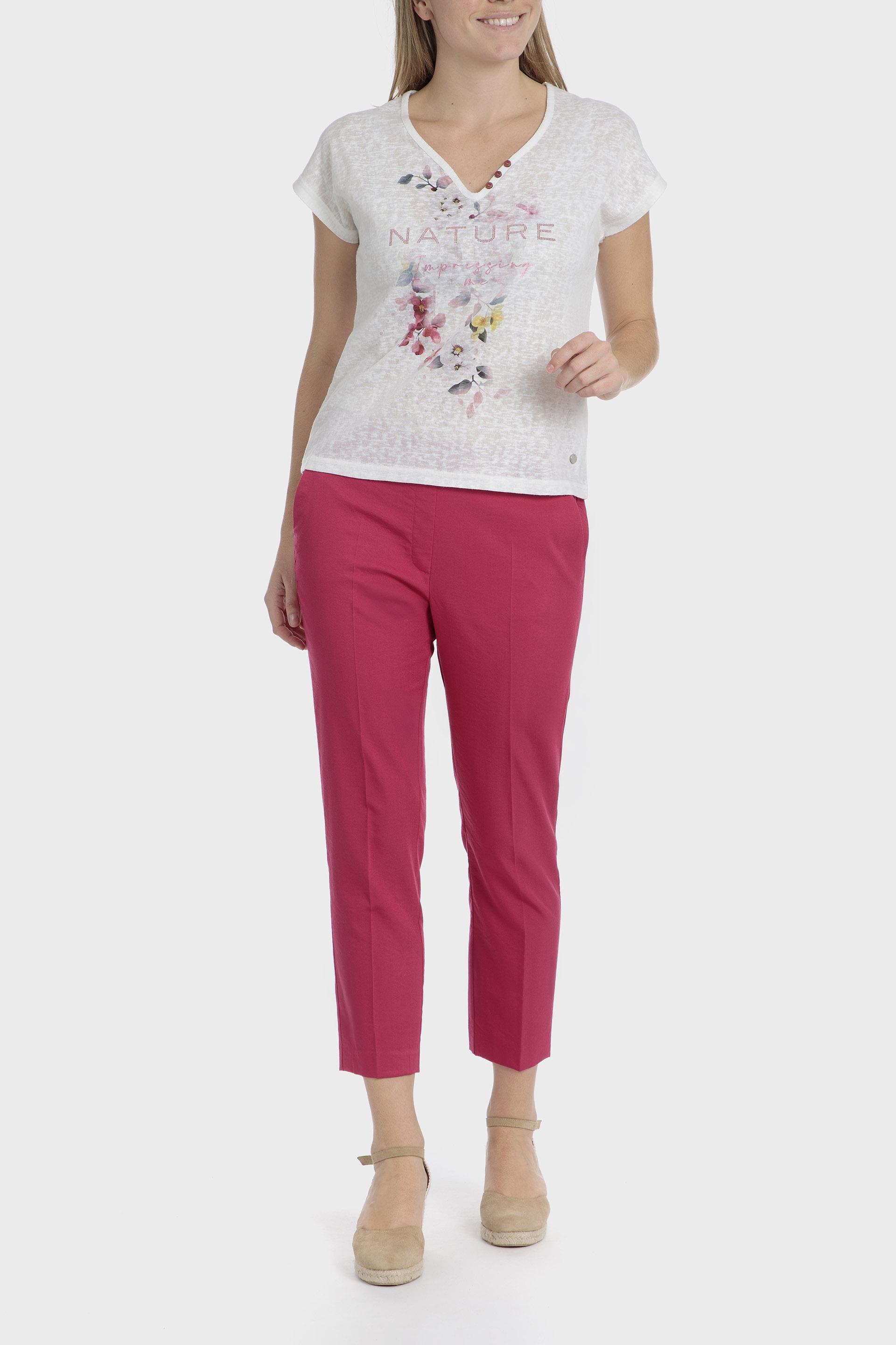 White Floral Print T-Shirt, 3701_107, large image number 3