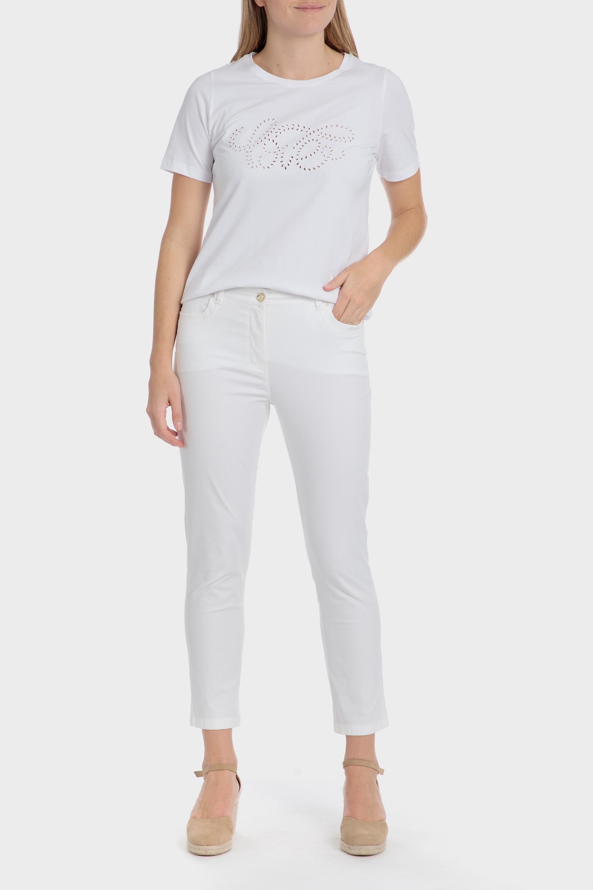 White Embroidered T-Shirt, White, medium