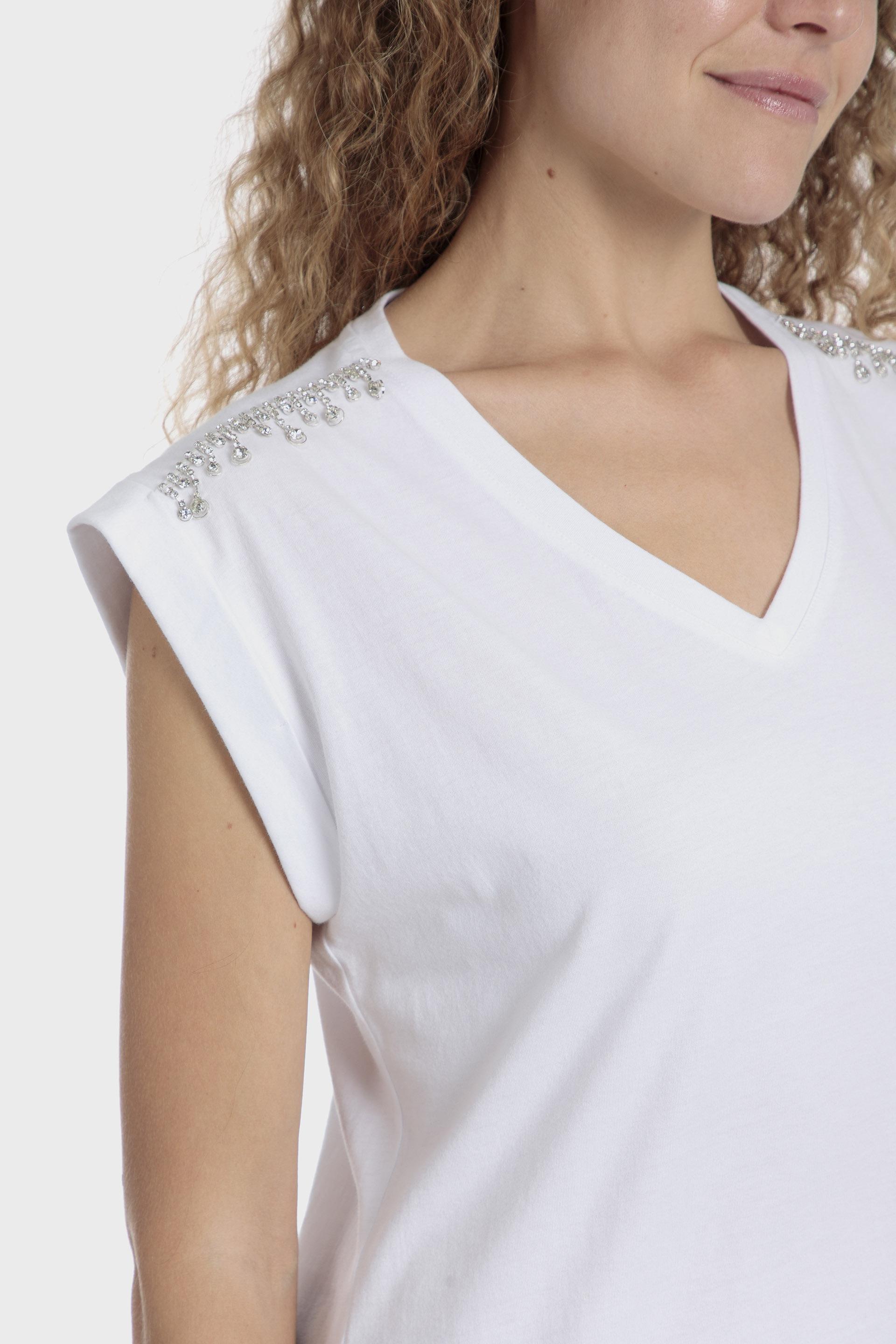 White T-Shirt With Gemstones, White, large image number 1