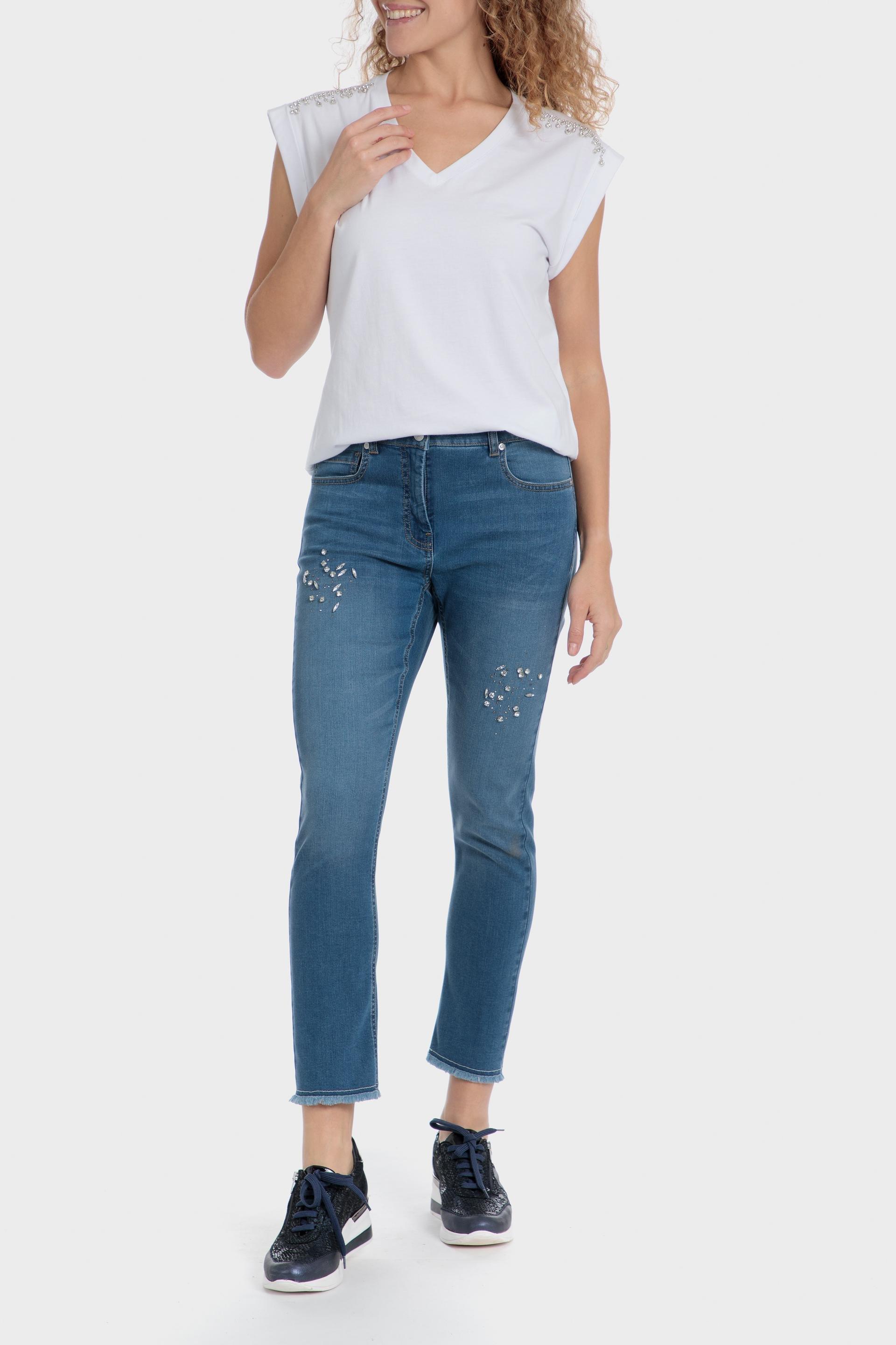 White T-Shirt With Gemstones, White, large image number 2