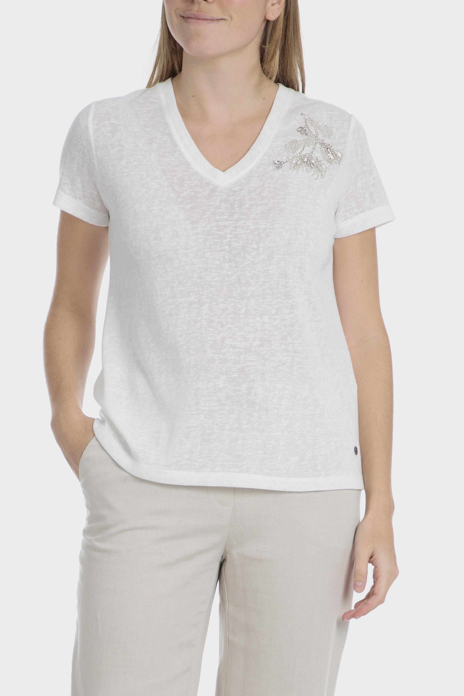 تيشيرت بفتحة رقبة V، أبيض, Beige Talc, large image number 0