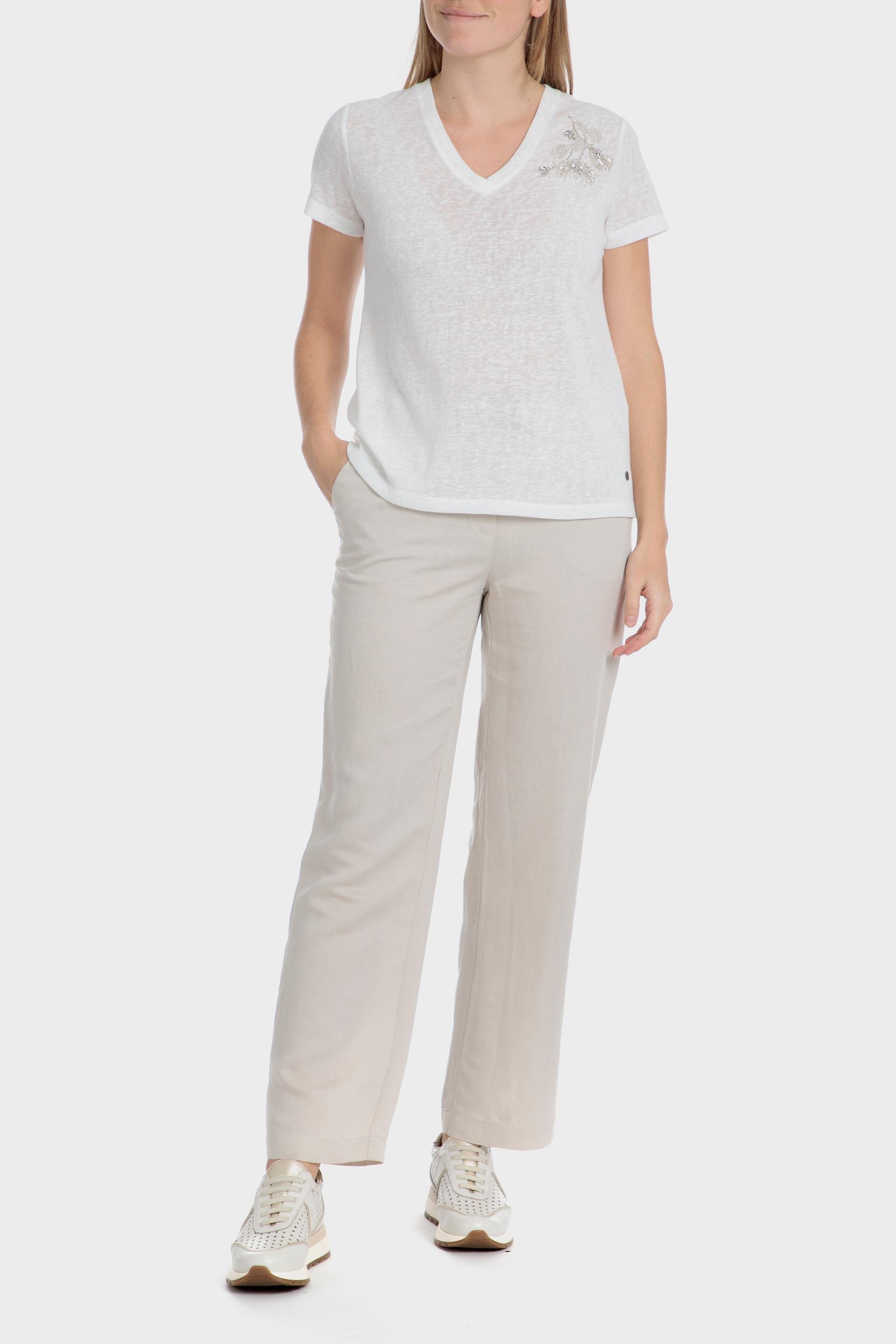 White V-Neck T-Shirt, Beige Talc, large image number 2