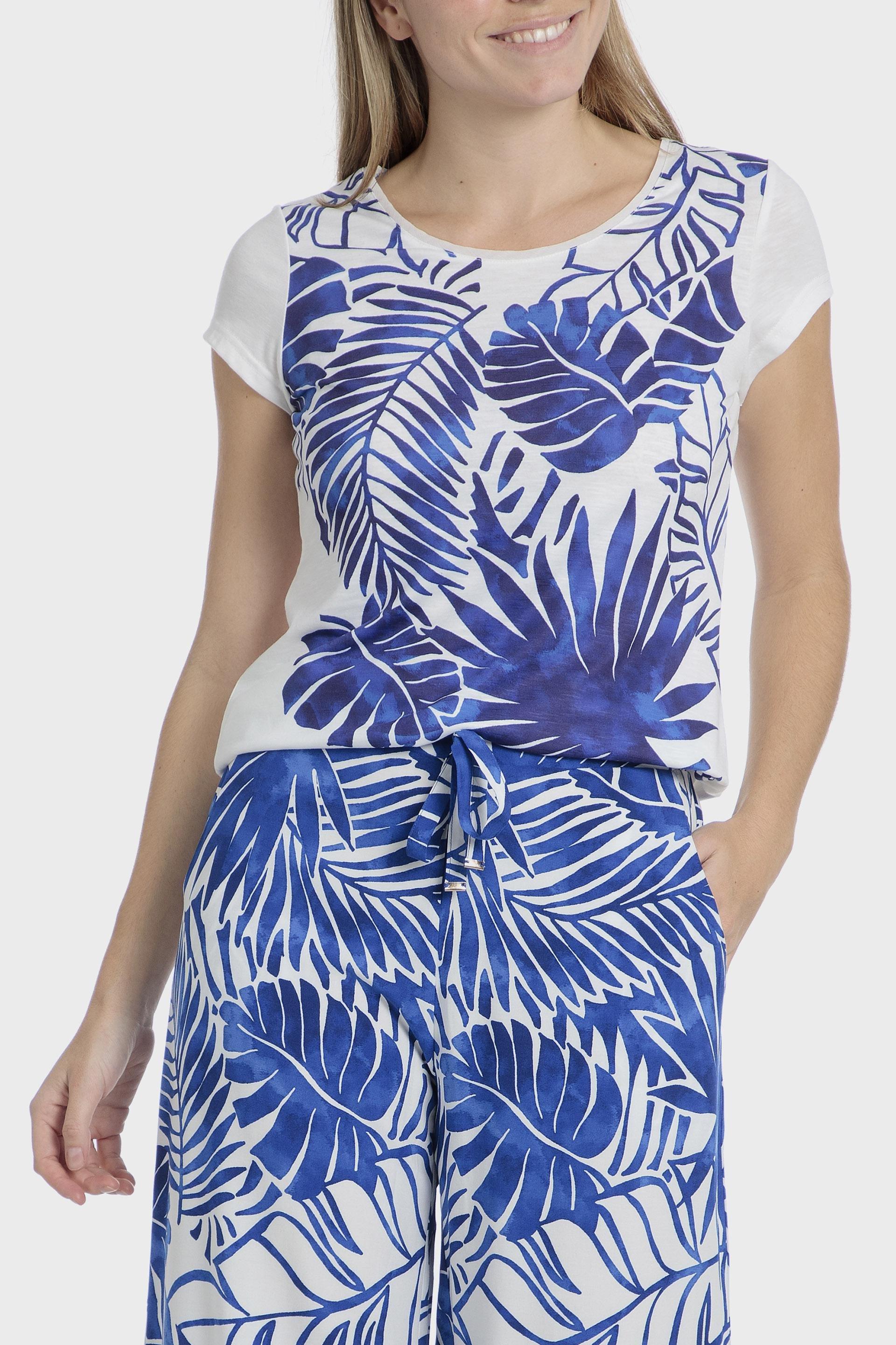Blue Tropical Print T-Shirt, , medium