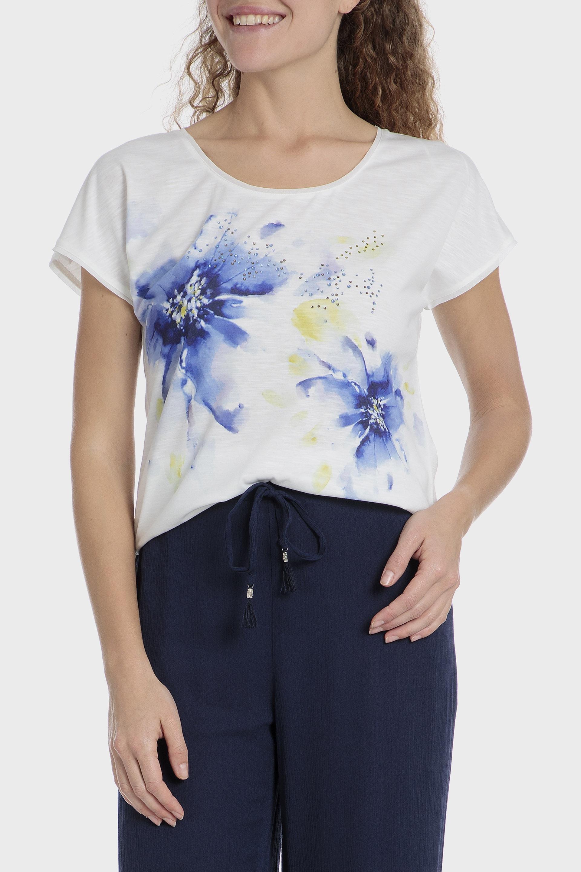 White Floral Rhinestone T-Shirt, , medium