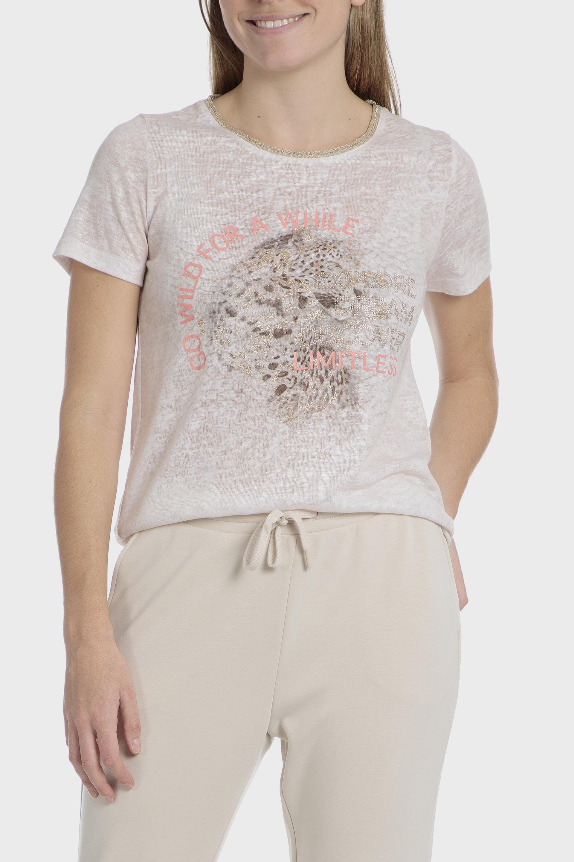 Beige Metallic Thread T-Shirt, Beige, large image number 1