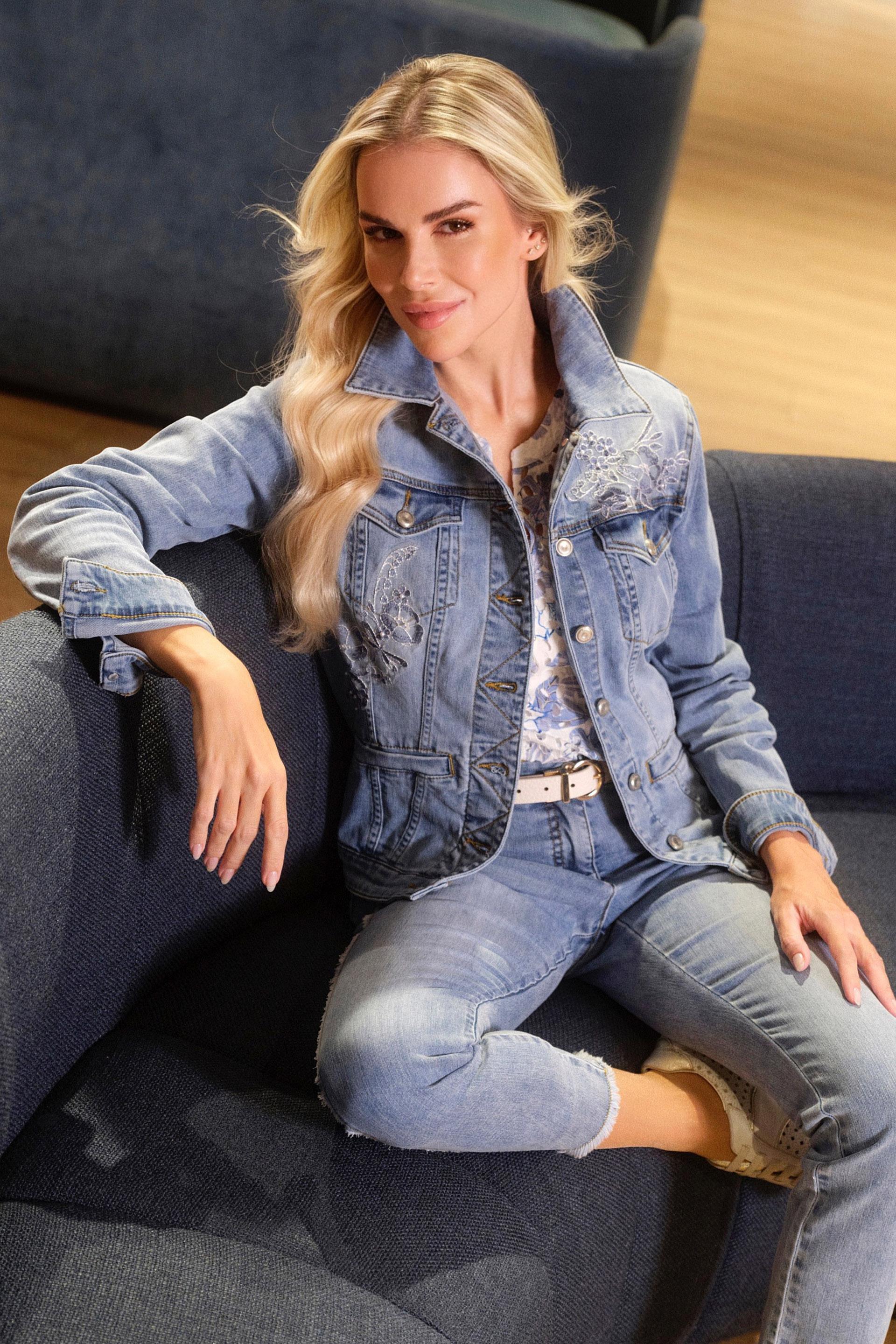 Blue Denim Pearls Jacket, , large image number 0
