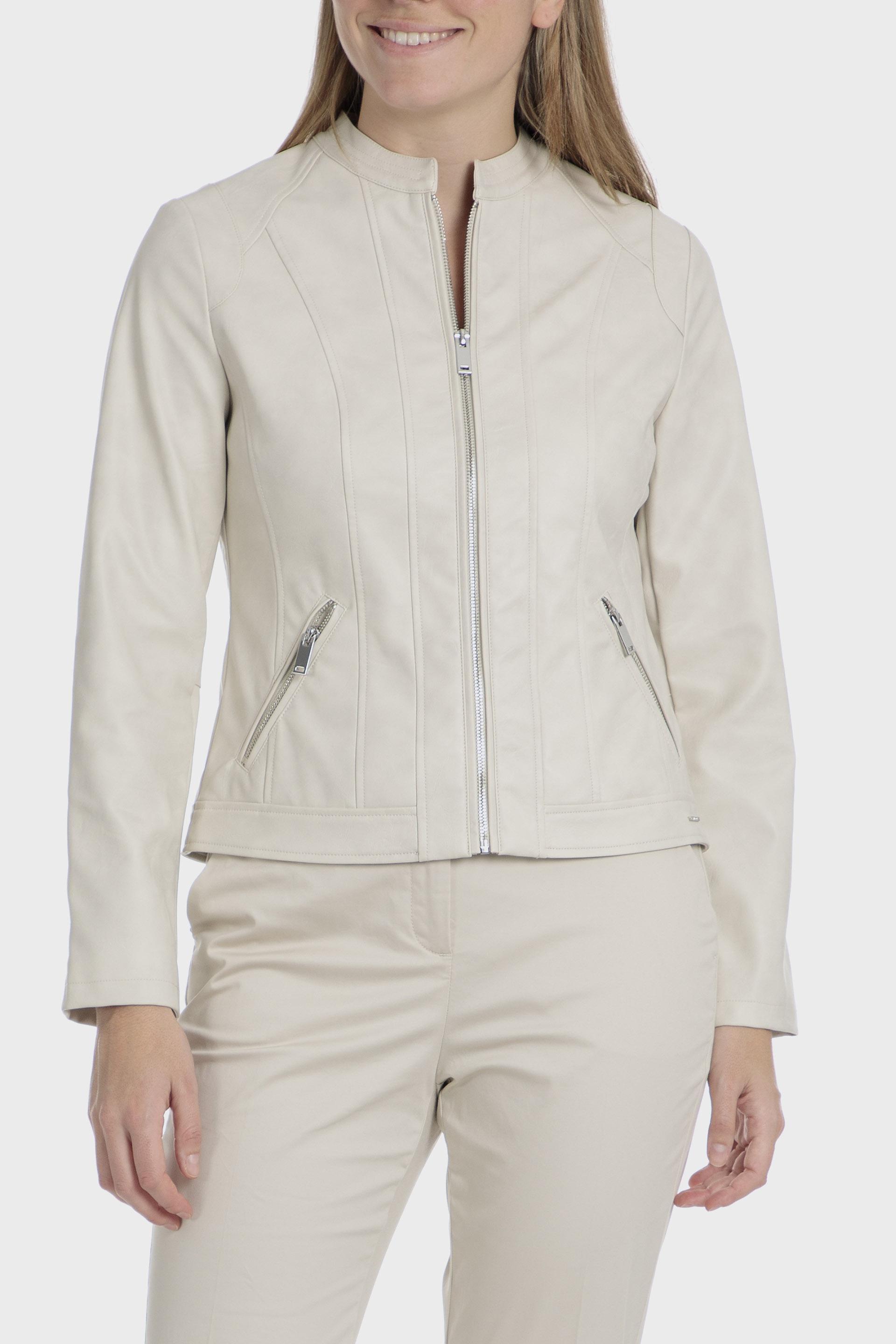 Beige Biker Collar Jacket, 3701_129, large image number 0