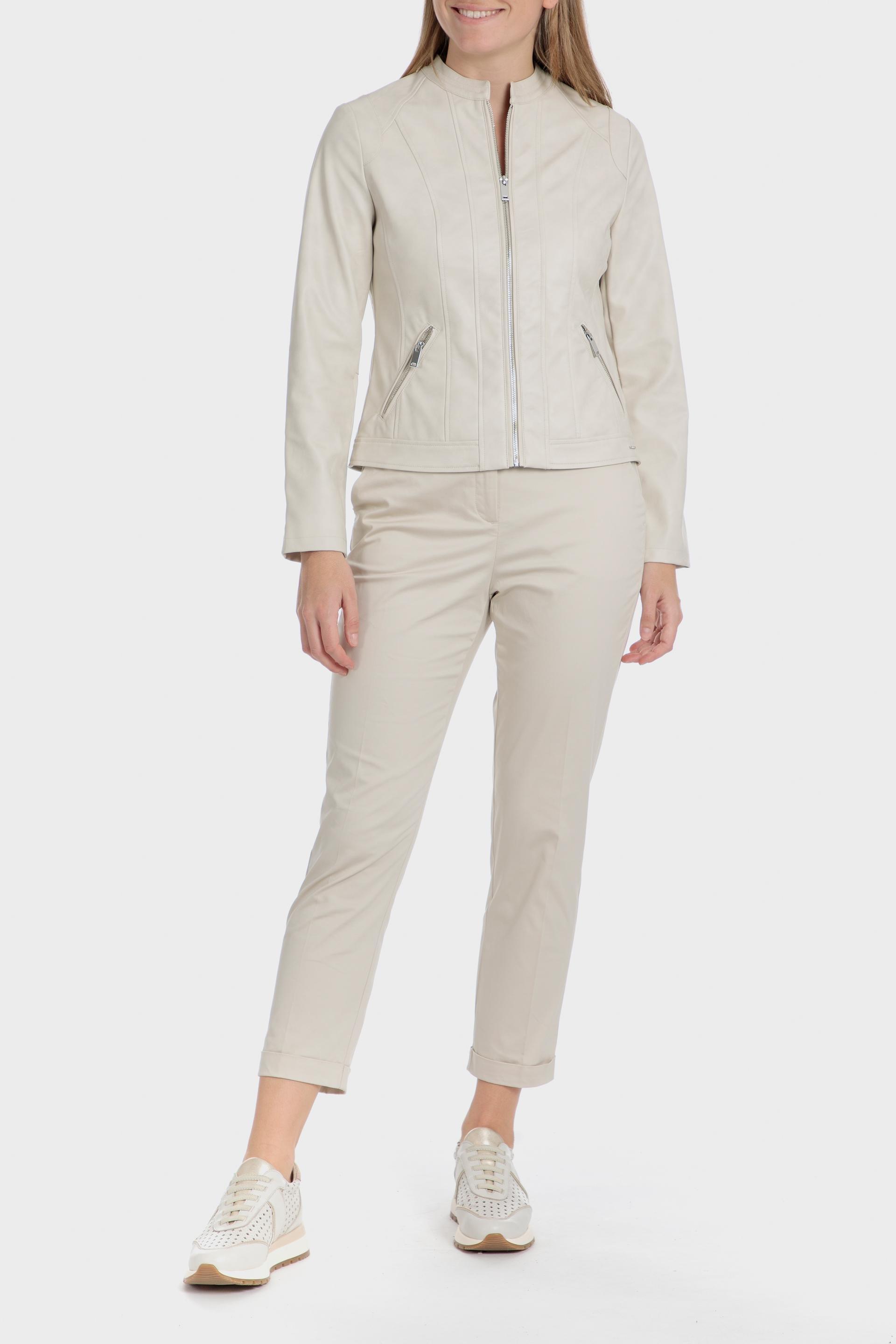 Beige Biker Collar Jacket, 3701_129, large image number 2