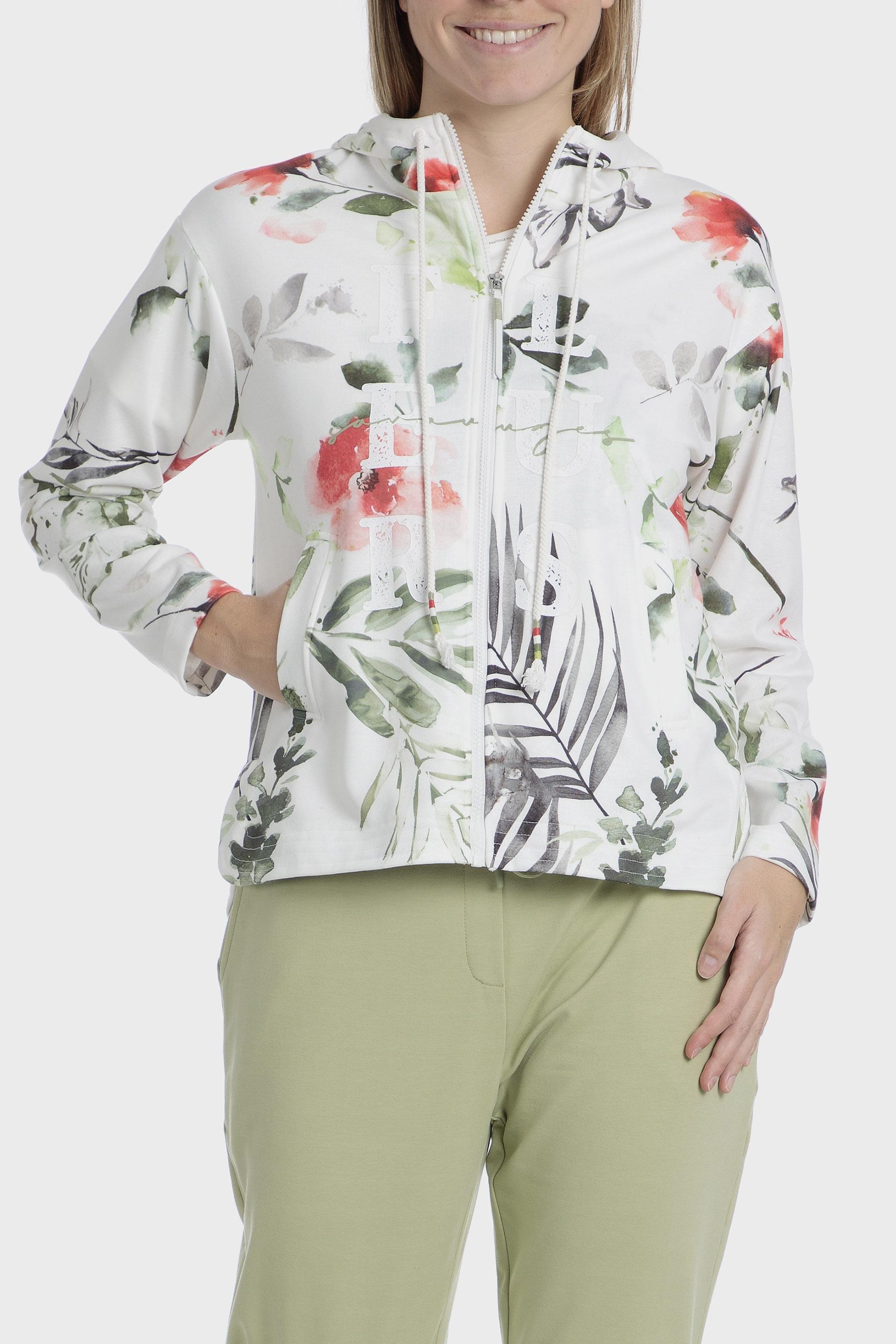 Full Zipper Printed Cropped Hoodie, 3701_285, medium