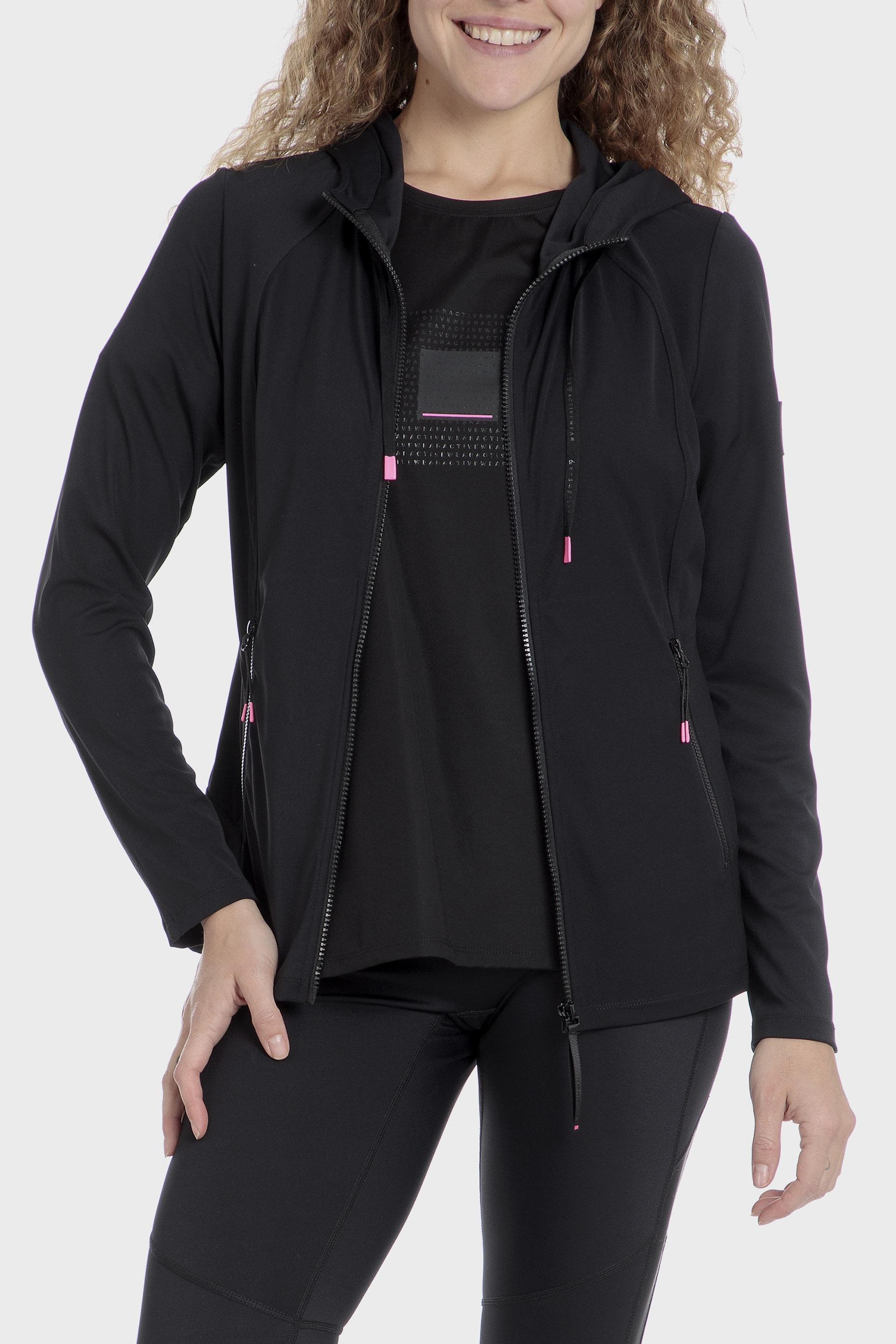 Black Hooded Sports Jacket, Black, large image number 1
