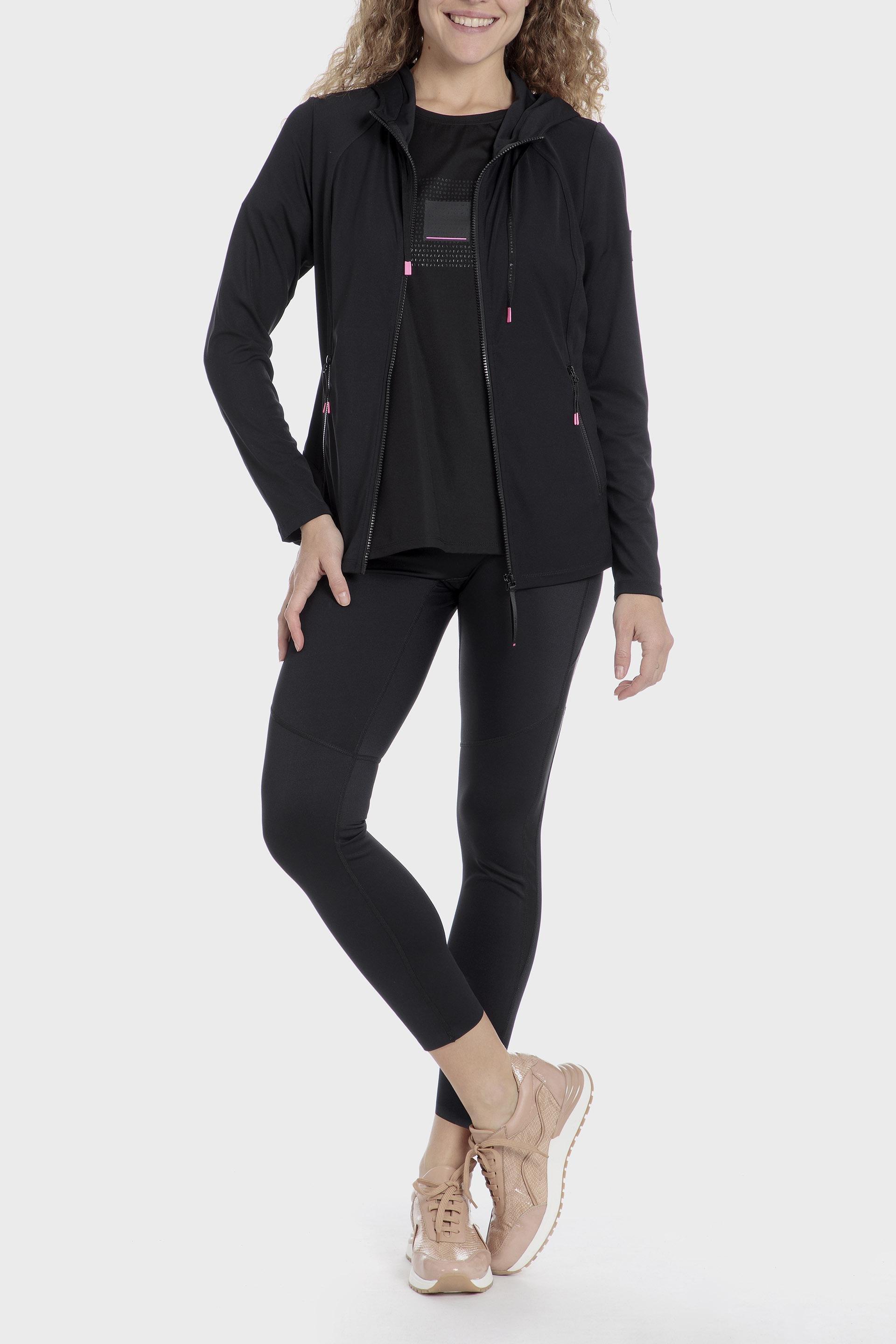 Black Hooded Sports Jacket, Black, large image number 2