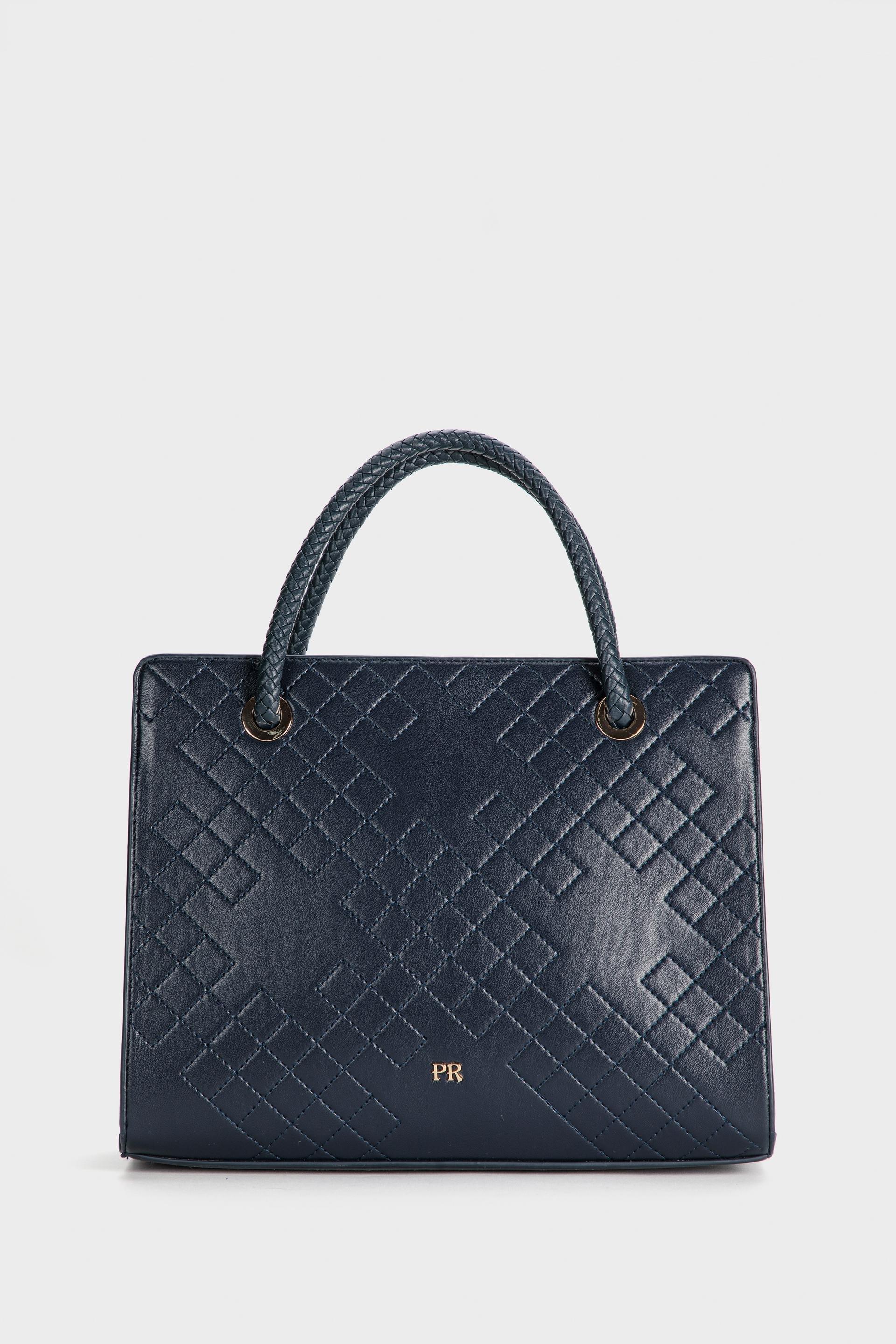 Navy Embossed Handmade Bag, Blue Navy, large image number 0