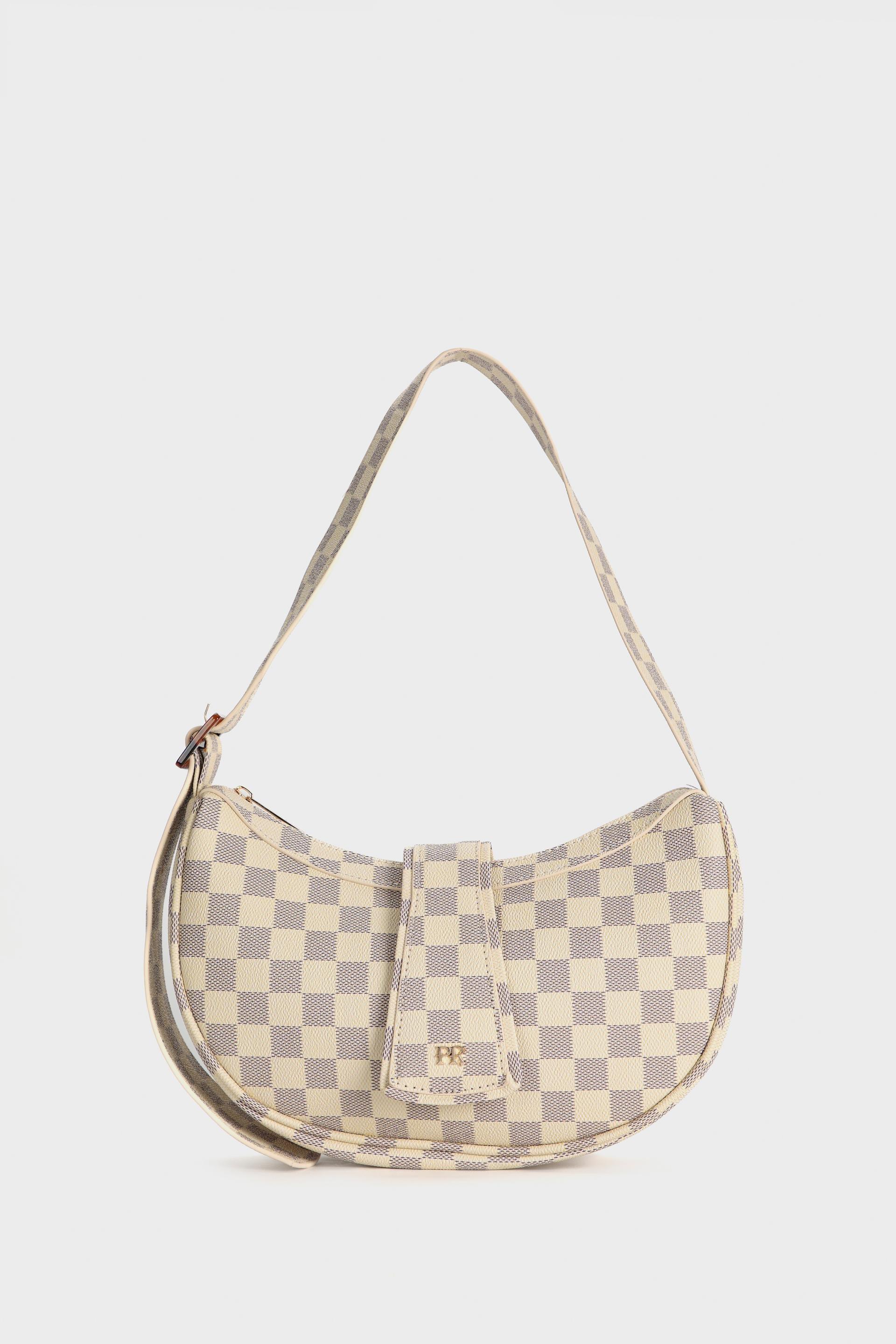 Cream Checked Shoulder Bag, 3701_162, medium