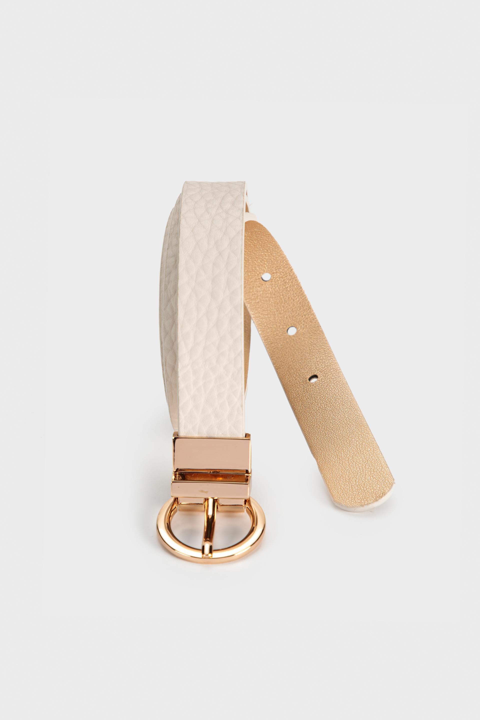 Cream Buckle Leather Belt, , large image number 0