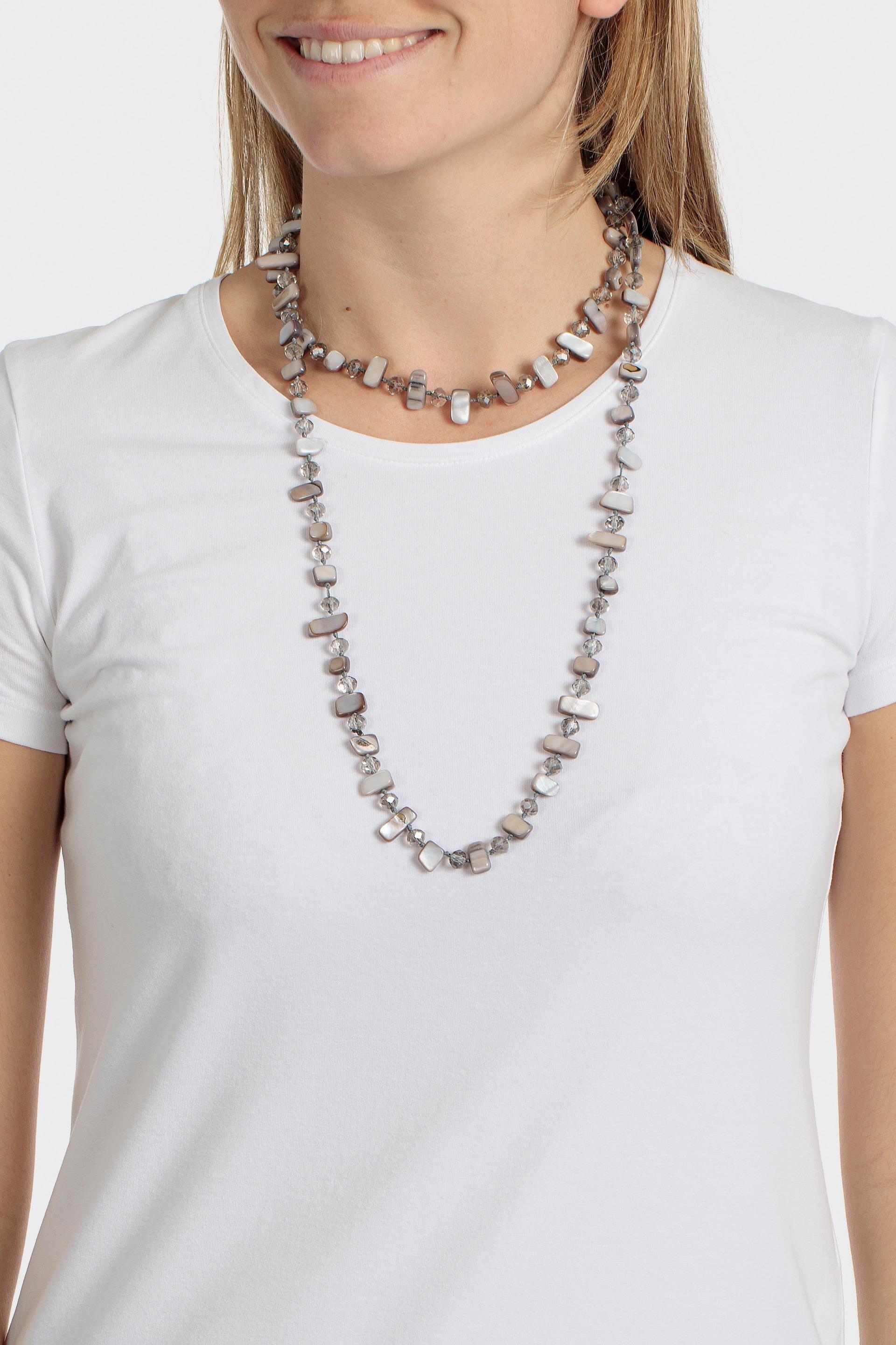 Grey Beaded Necklace, Grey, large image number 0