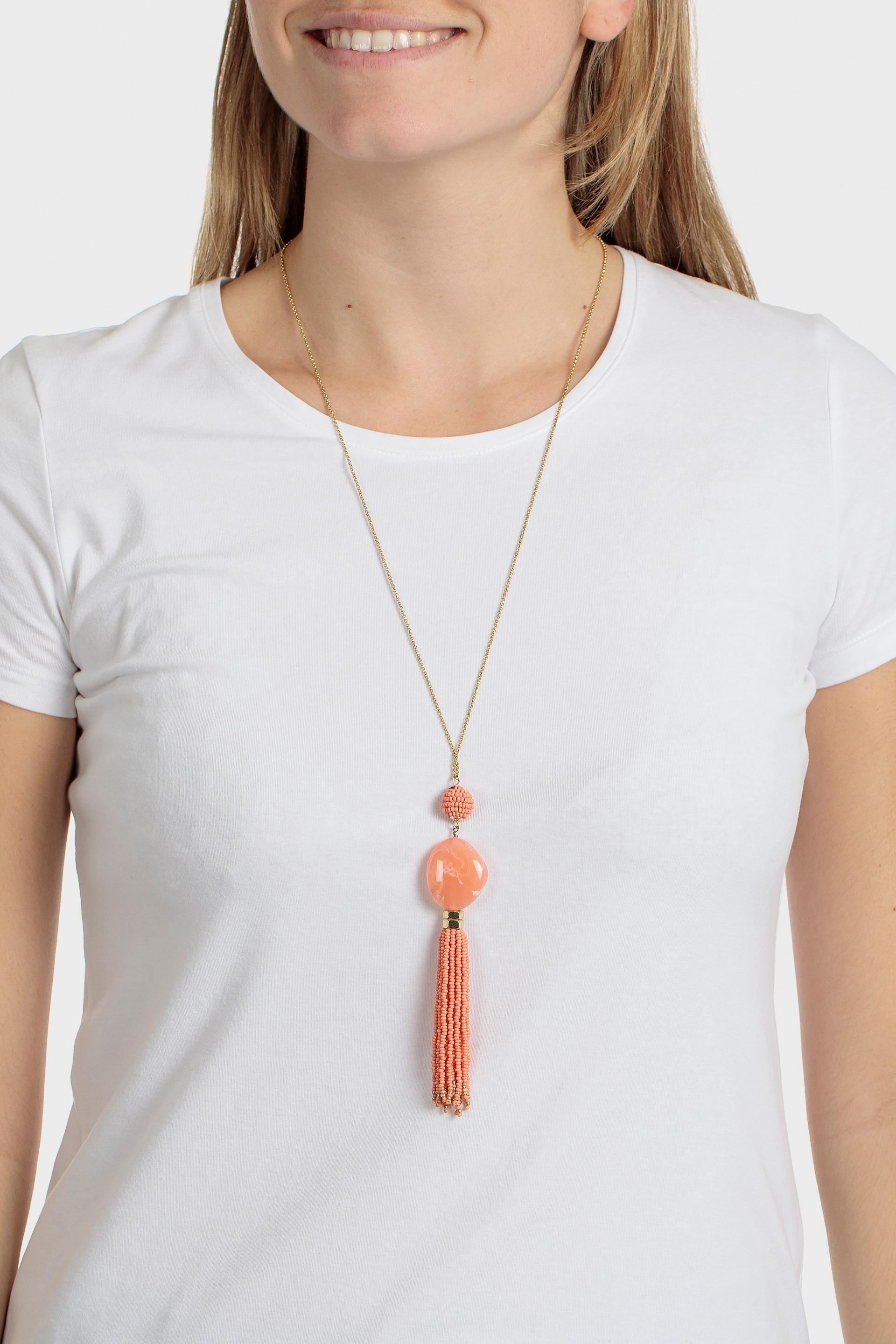 قلادة طويلة بشرّابات، برتقالي, Pink Salmon, medium