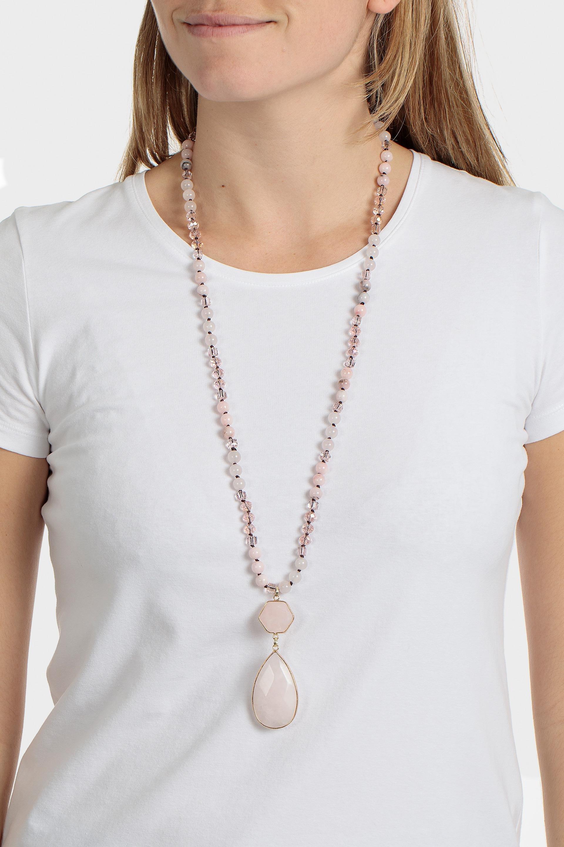 Pink Long Beaded Necklace, , medium
