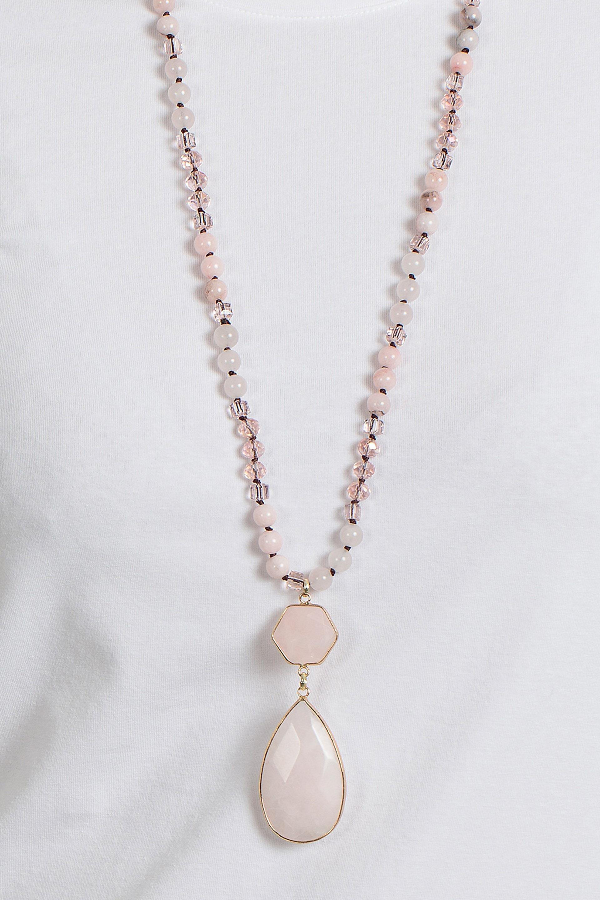 Pink Beaded Gold Tone Drop Necklace, Pink, large image number 0