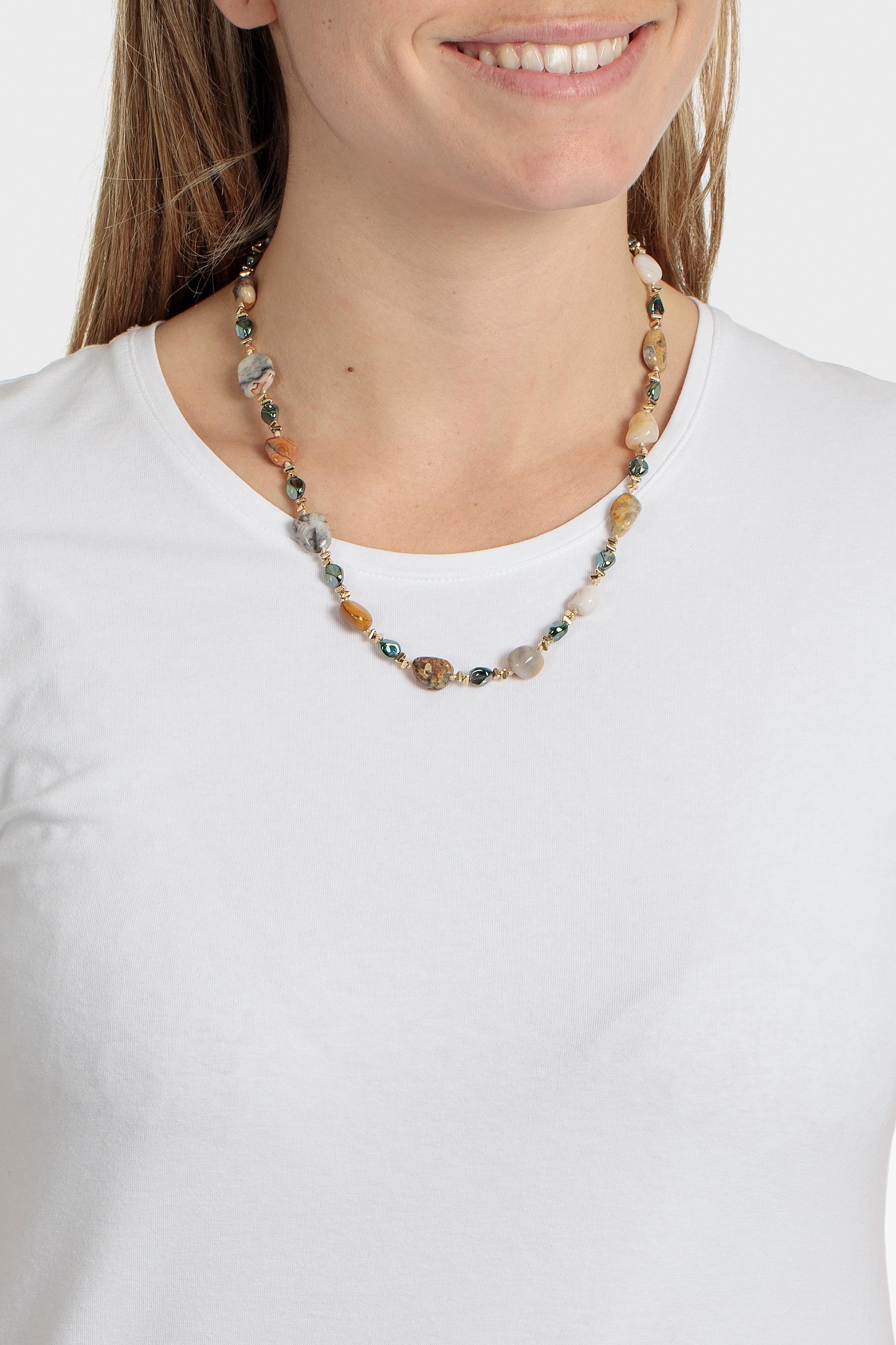Multicolour Stone Necklace, Metal Golden, large image number 0