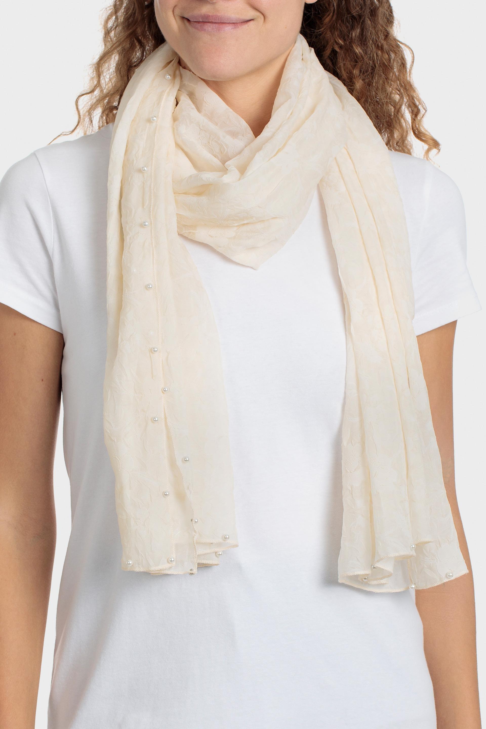 Cream Pearl Design Stole, , medium