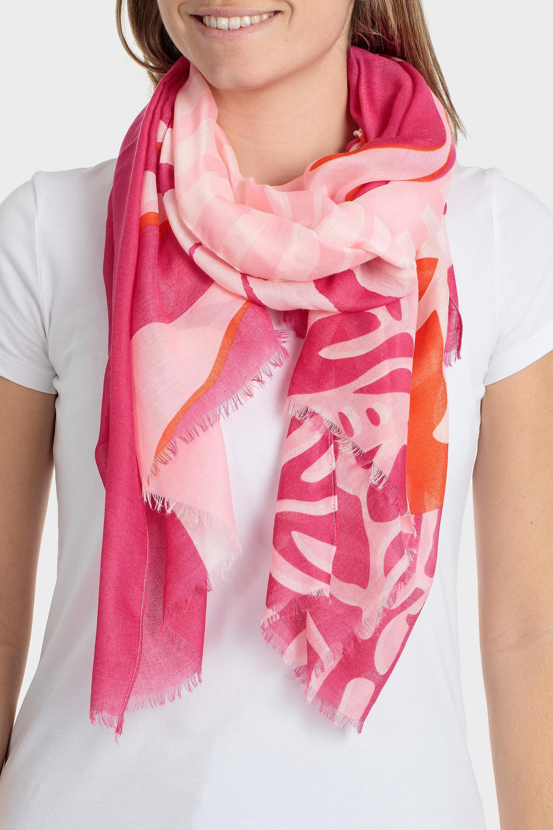 Abstract Print Scarf Short Gloves, Pink, large image number 0