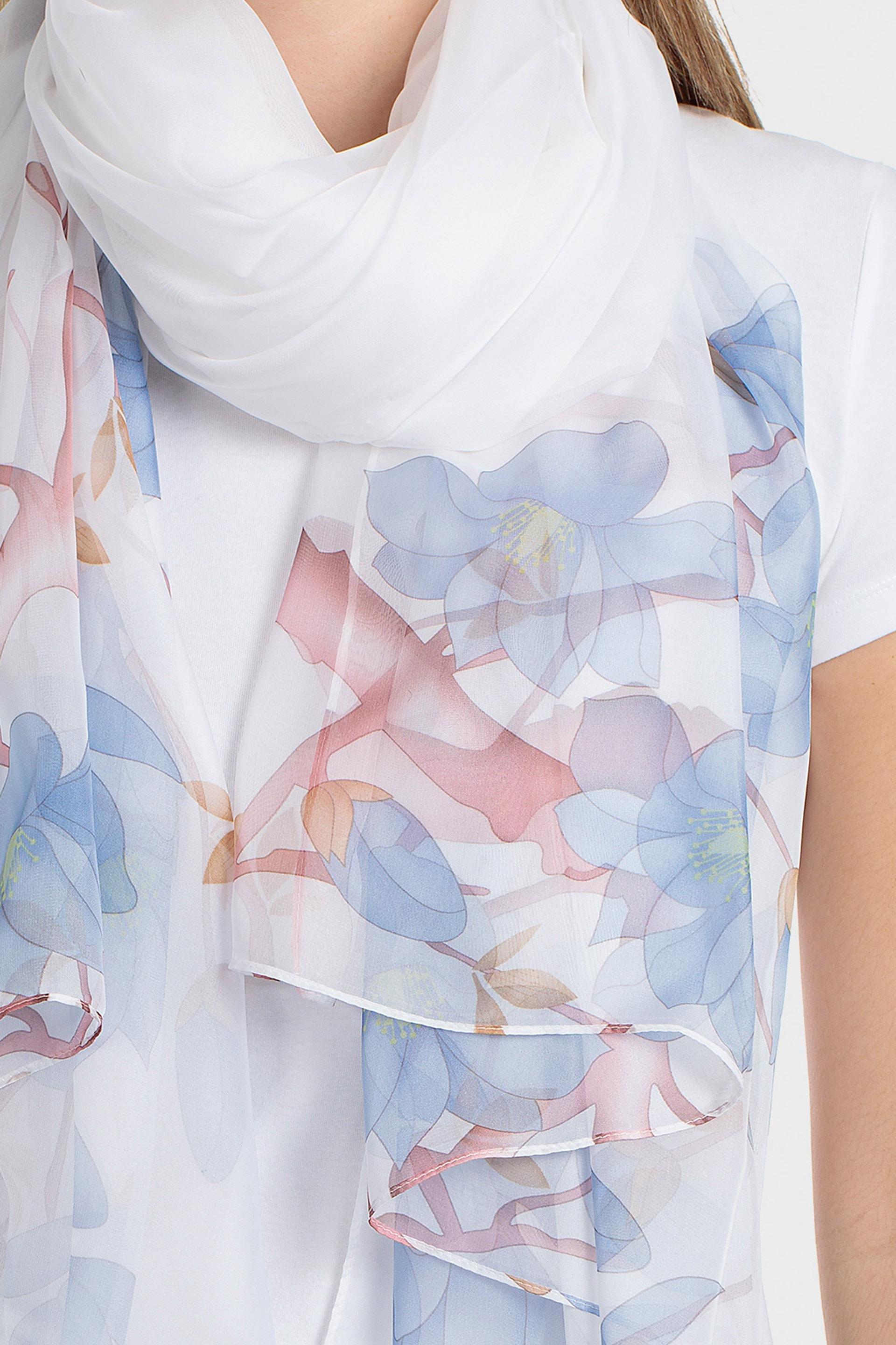 White Floral Print Short Gloves, White, large image number 0