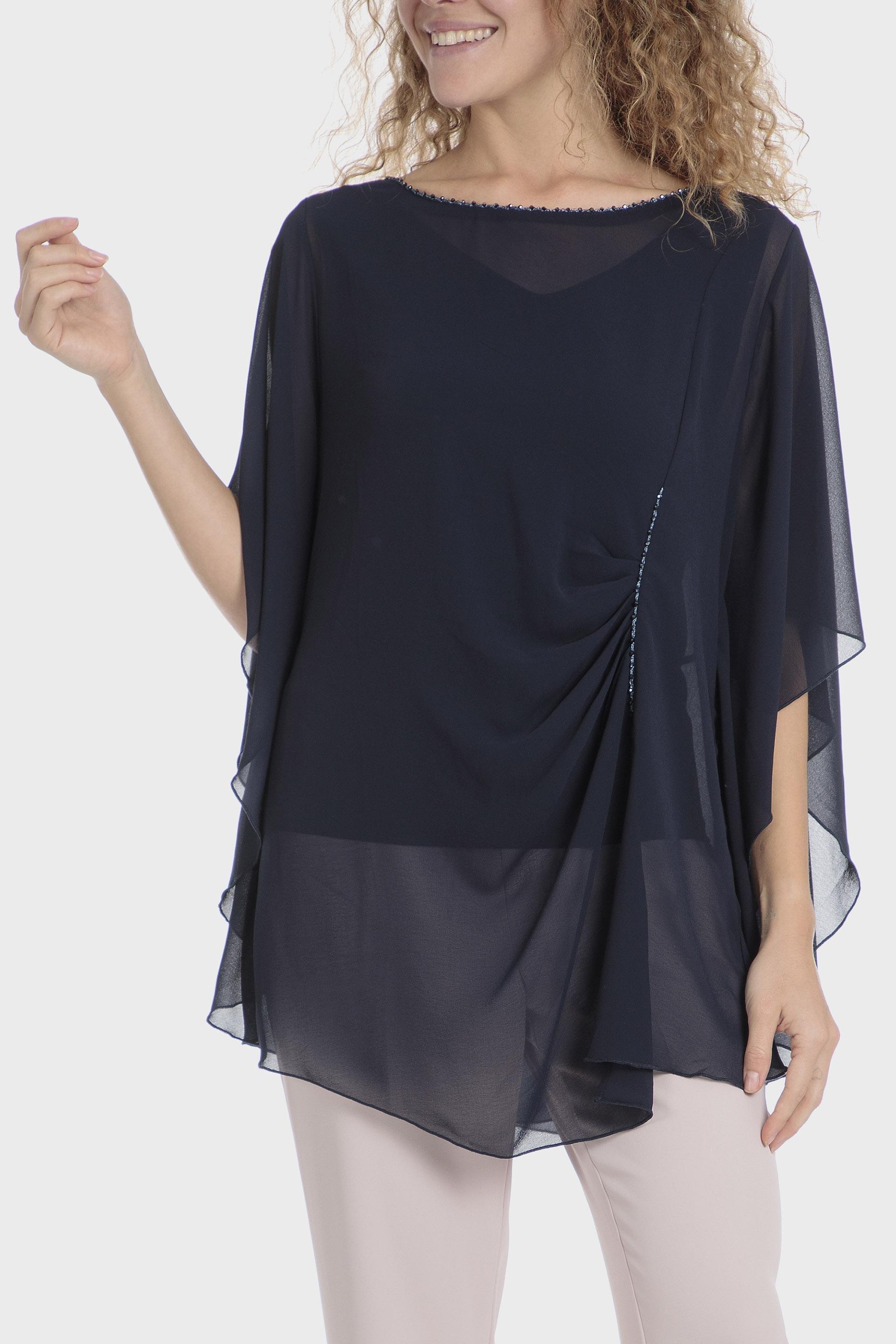 Navy Flowy Blouse, , large image number 0